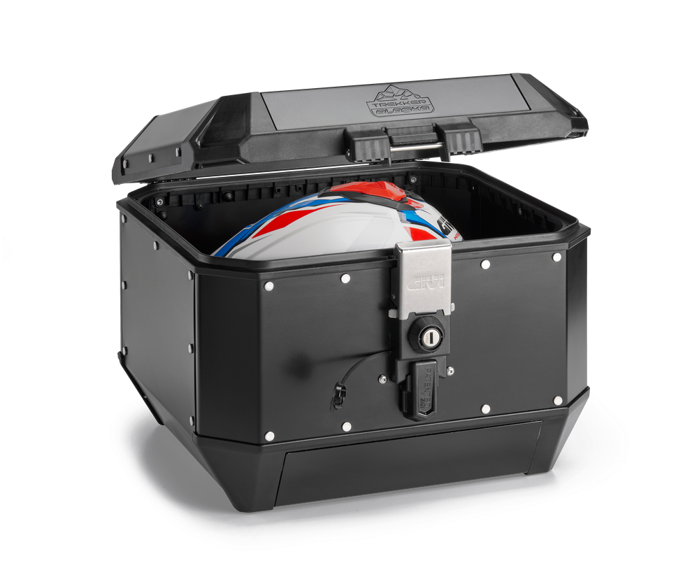 ALA44B top case ALASKA black line aperto con casco all'interno 44 litri