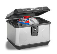 ALPINA top-case Monolock system in alluminio aperto con casco all'interno