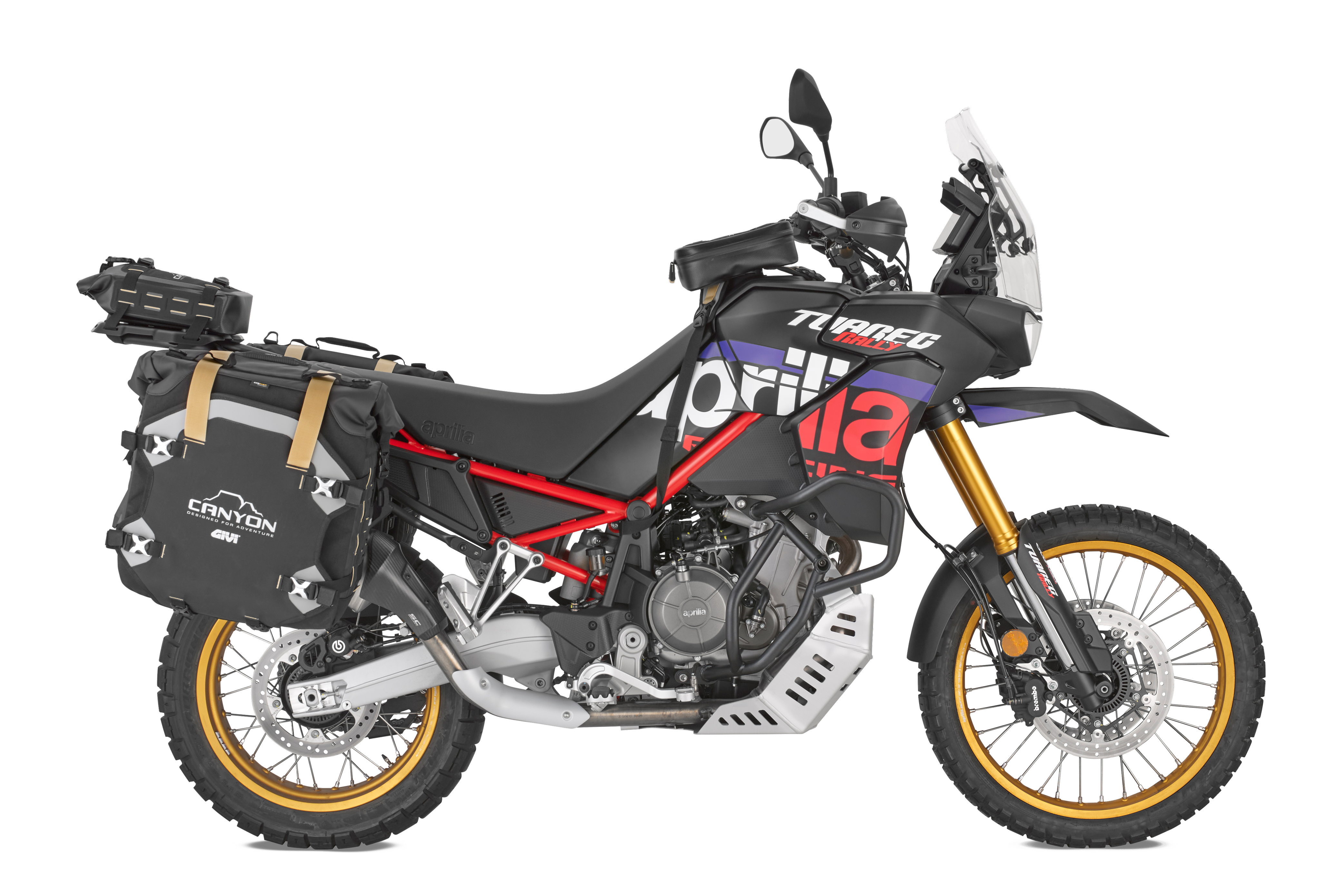 ApriliaTuareg Rally 660 (2025) allestita con borse Canyon