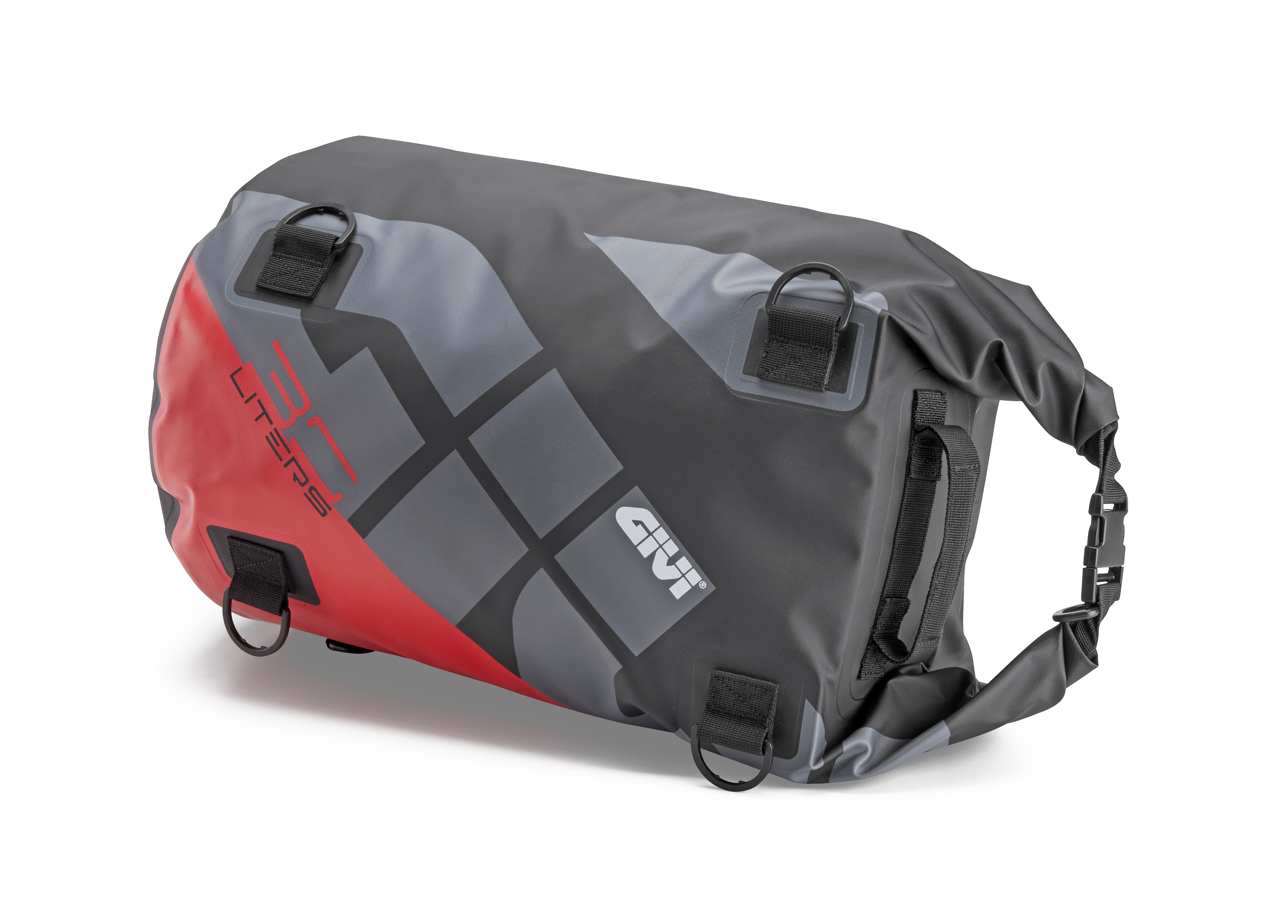 EA114GRB Borsa cargo rullo da sella o portapacchi, impermeabile, 30 lt, grafica grigio e rosso