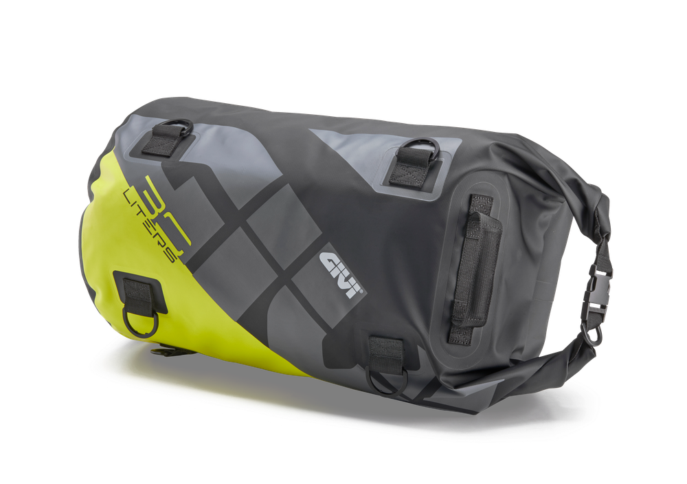 EA114GYB Borsa cargo rullo da sella o portapacchi, impermeabile, 30 lt, grafica grigio e giallo