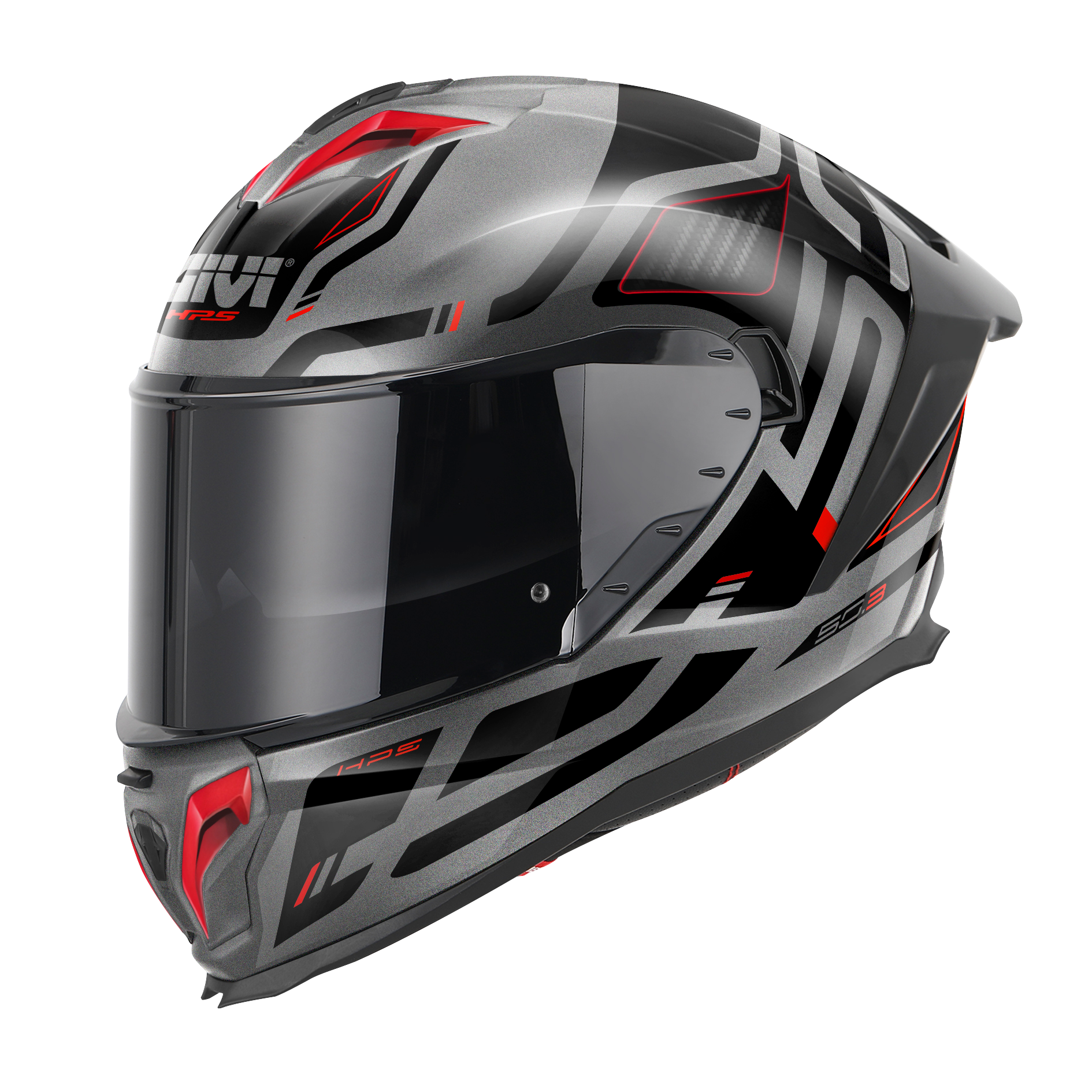 Casco GIVI INTEGRALE 50.3 QUASAR (Titanio / rosso / nero); codice articolo: H503FQSTR; immagine still-life trequarti sinistra