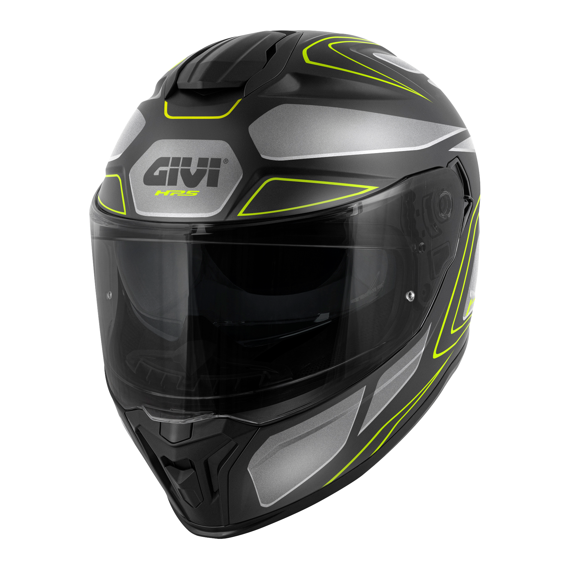 Casco GIVI INTEGRALE 55.1 ZEPHIR (Nero opaco / argento / titanio / giallo neon); codice articolo: H551FZPBY; immagine still-life trequarti sinistra