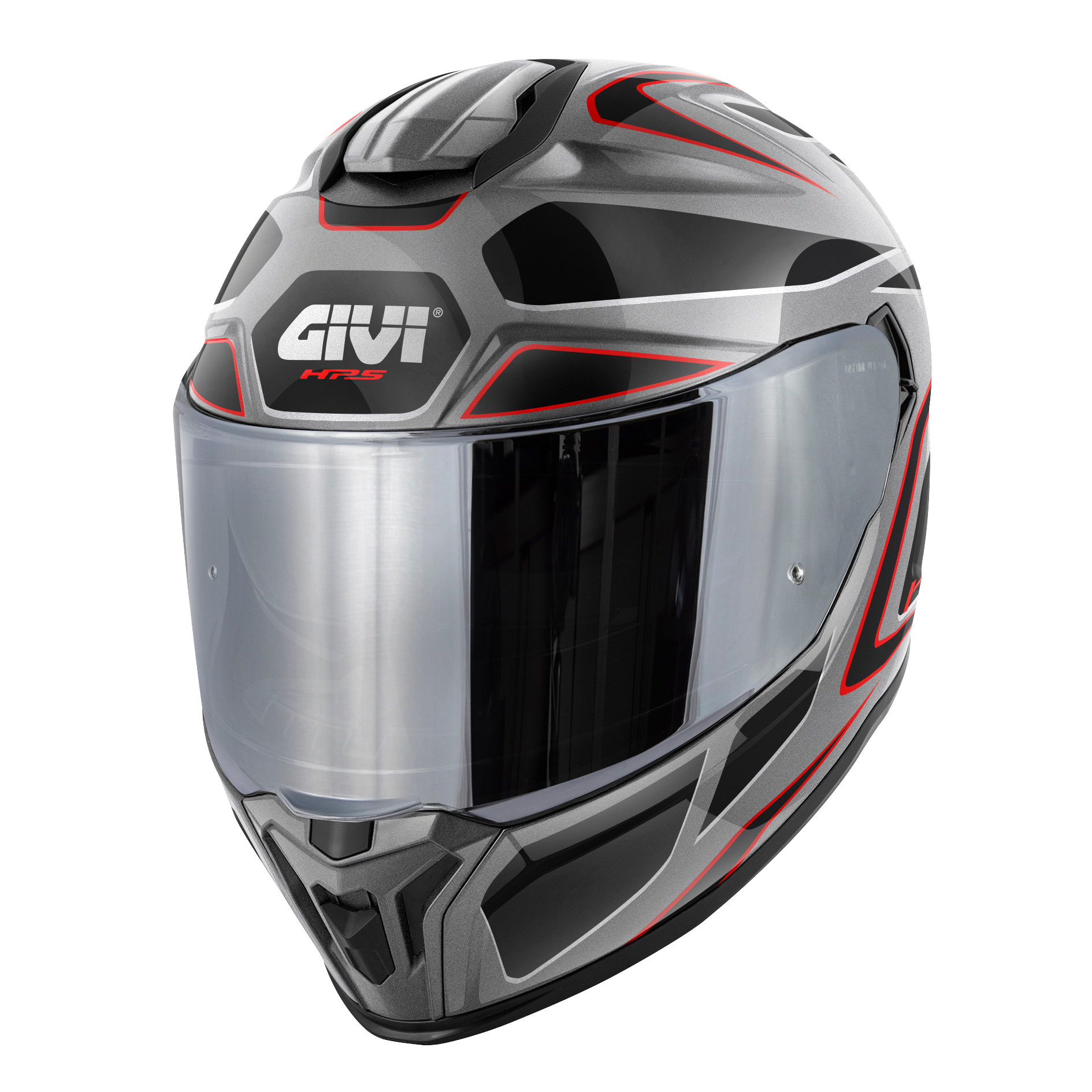 Casco GIVI INTEGRALE 55.1 ZEPHIR (Metallo titanio / nero / argento / rosso); codice articolo: H551FZPTR; immagine still-life trequarti sinistra