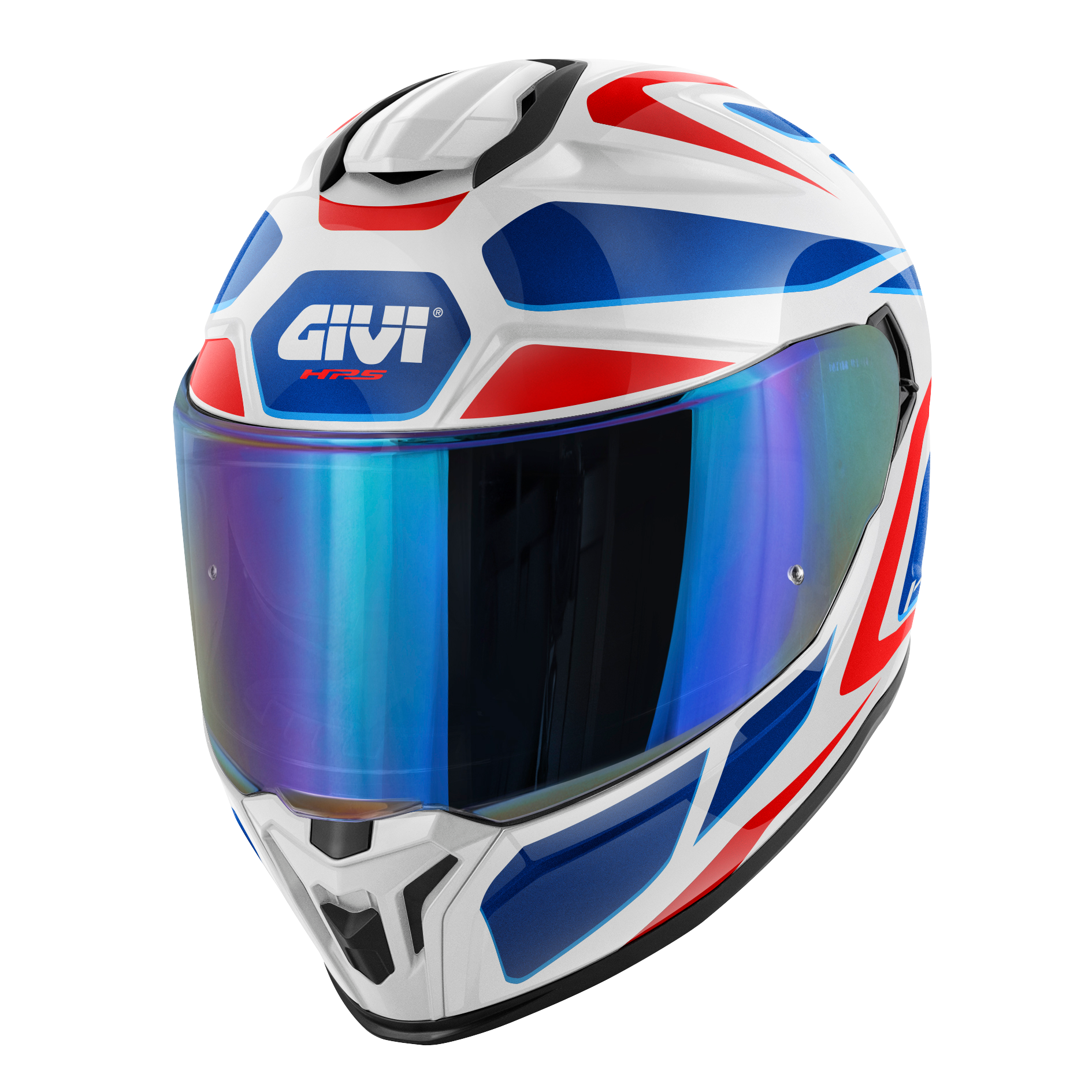 Casco GIVI INTEGRALE 55.1 ZEPHIR (Bianco / rosso / blu metallo); codice articolo: H551FZPWL; immagine still-life trequarti sinistra