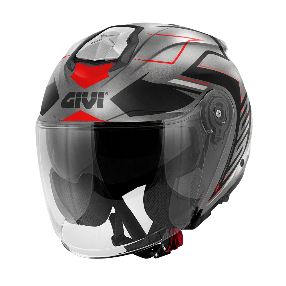 Casco GIVI JET X25 TRACE (Titanio opaco / nero / rosso); codice articolo: HX25FTCTR; immagine still-life trequarti sinistra