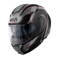 Casco GIVI FLIP-UP X26 SQUARE (Titanio opaco / nero / rosso); codice articolo: HX26FQRTB; immagine still-life trequarti sinistra
