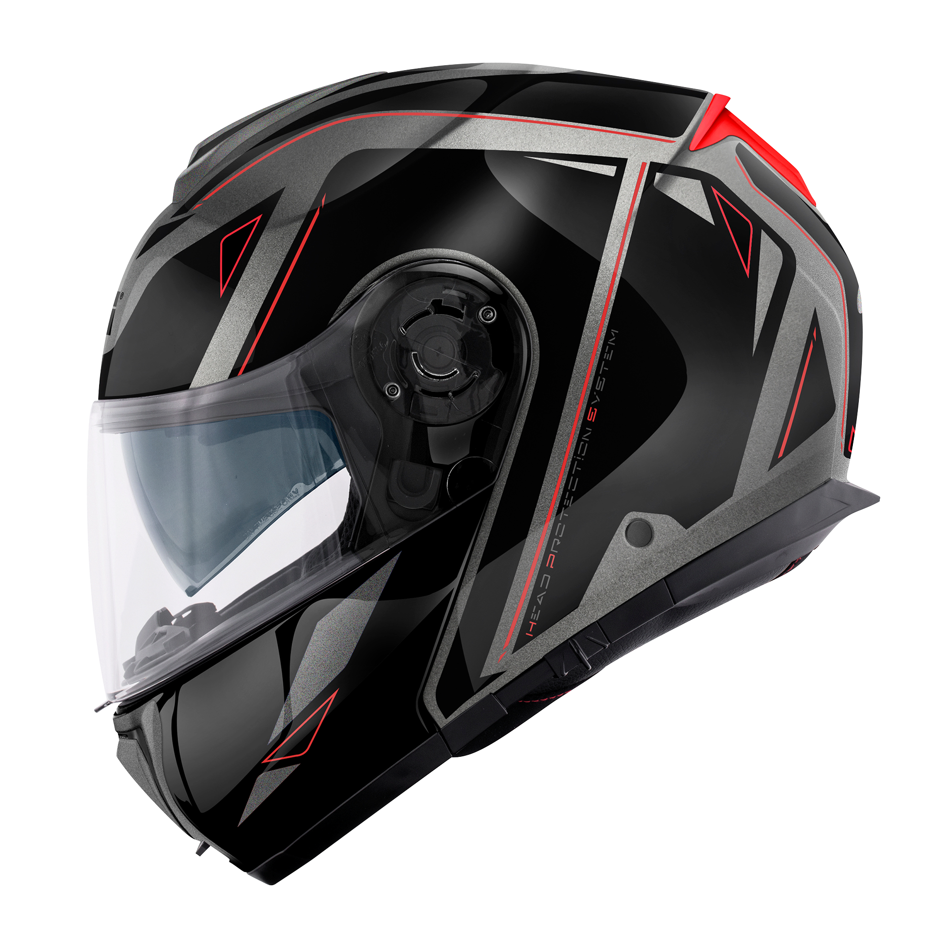 Helmet FLIP-UP X26 SQUARE (Matt titanium / black / red) GIVI article code: HX26FQRTB; image still-life side left