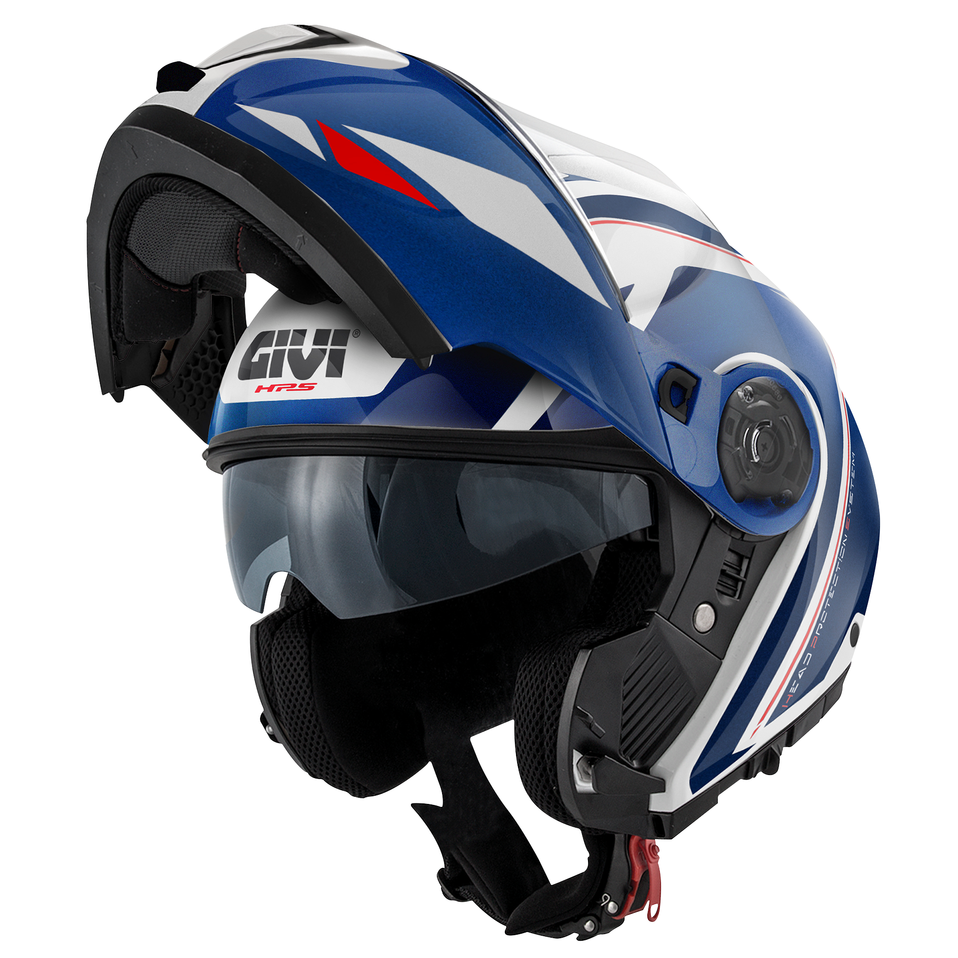 Helmet FLIP-UP X26 SQUARE (Metal white) GIVI article code: HX26FQRWL; image still-life main left open