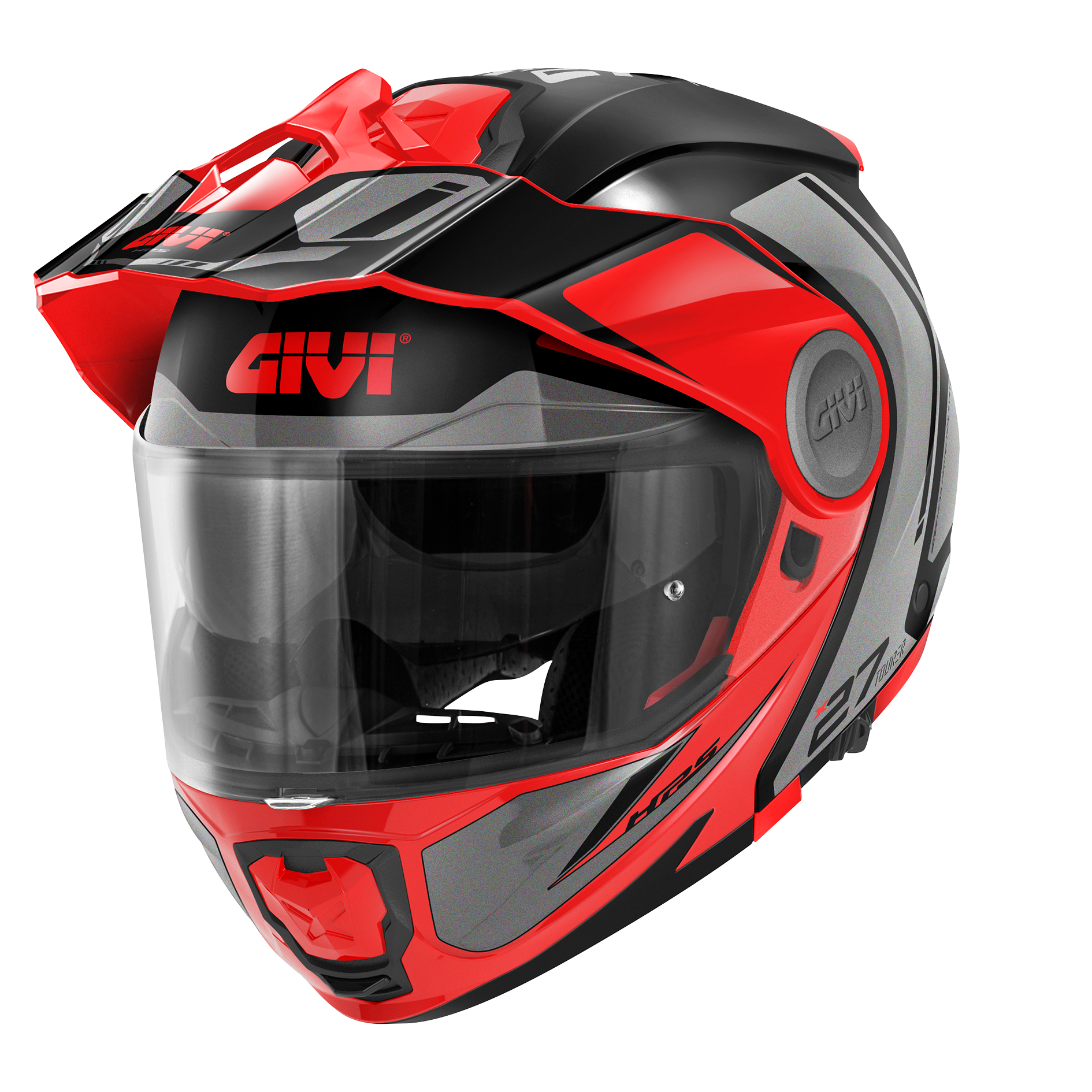 Casco GIVI FLIP-UP X27 TOURER GRAPHIC (Nero / rosso); codice articolo: HX27RTRBR; immagine still-life trequarti sinistra