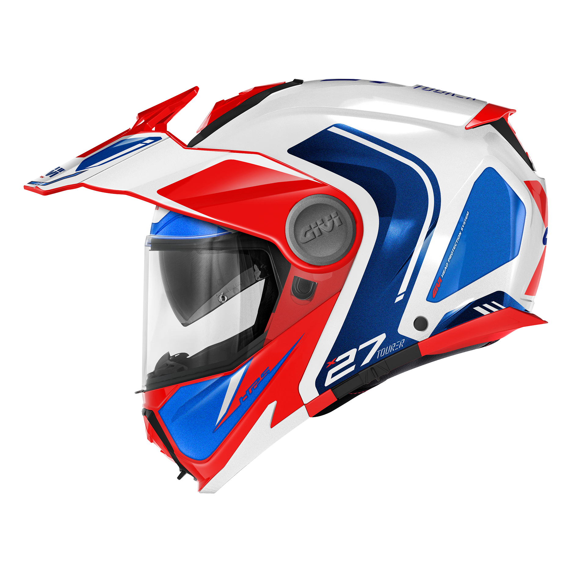Helmet FLIP-UP X27 TOURER GRAPHIC (White / blue / red) GIVI article code: HX27RTRWL; image still-life side left