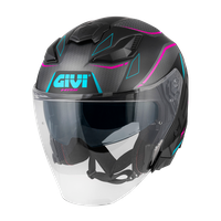 Casco GIVI JET X31 IMPACT (Nero opaco / titanio scuro / fucsia / blu); codice articolo: HX31FMPBF; immagine still-life trequarti sinistra