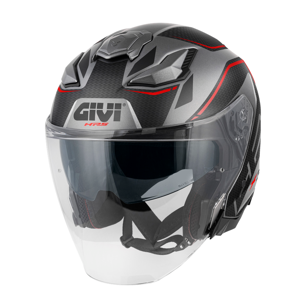 Casco GIVI JET X31 IMPACT (Titanio opaco / nero / rosso); codice articolo: HX31FMPTR; immagine still-life trequarti sinistra