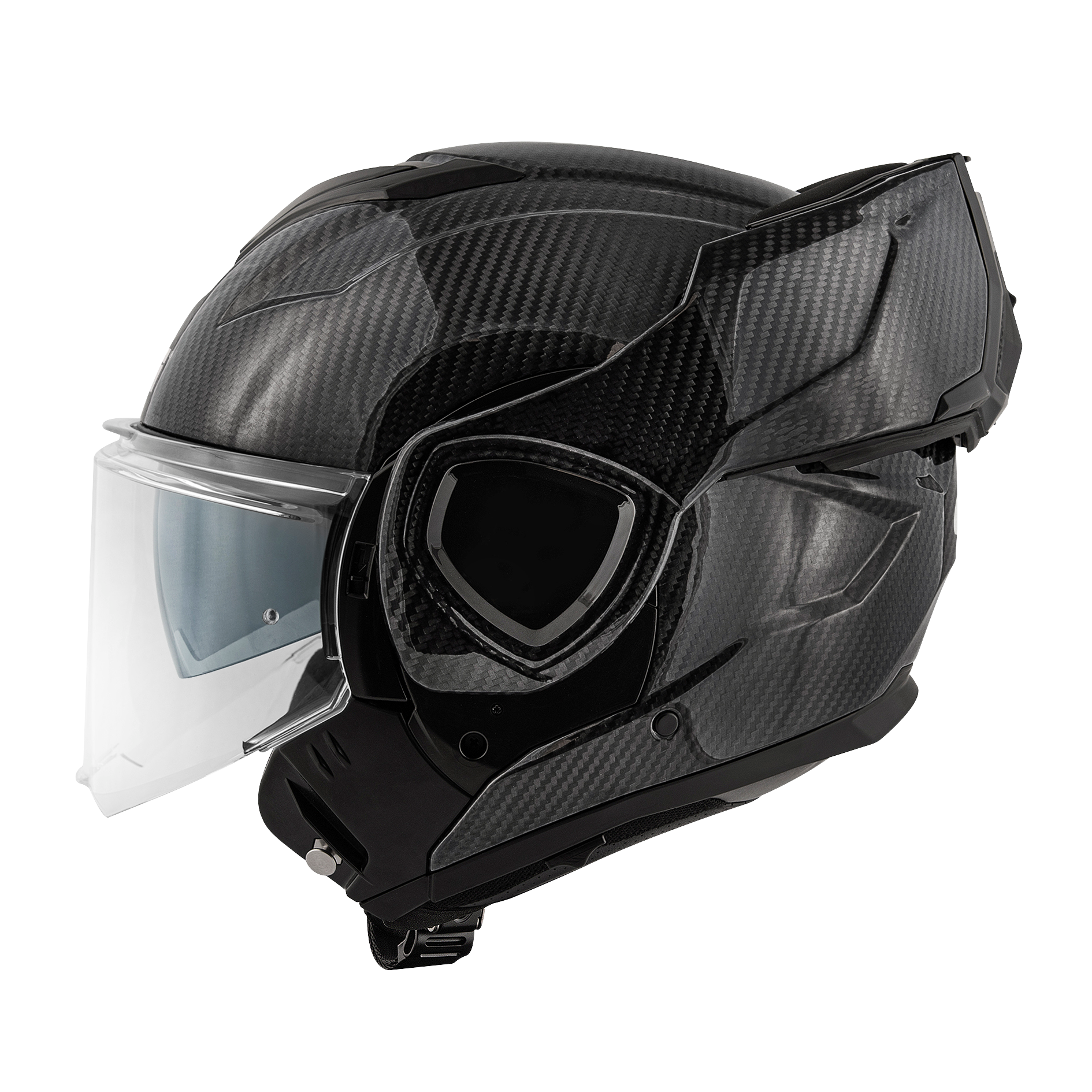 Helmet Flip-Back X36 CARBON SOLID COLOR (Carbon) GIVI article code: HX36CCRSD; image still-life side left open