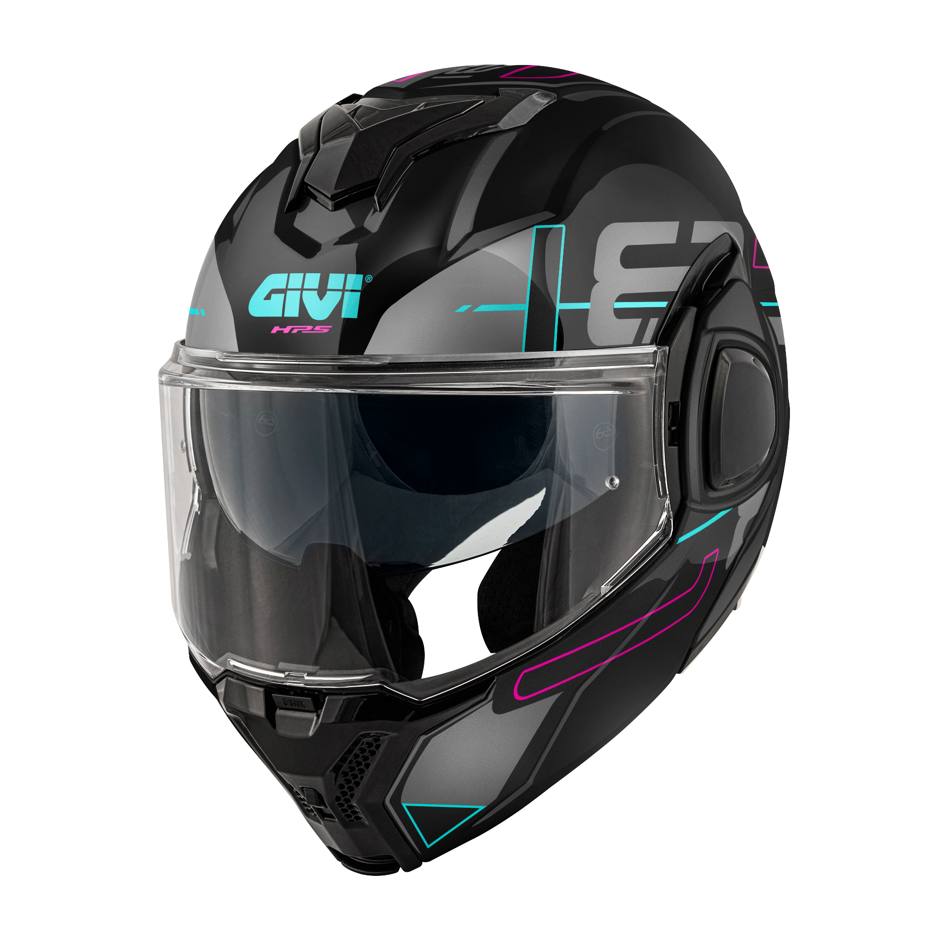 Casco GIVI Flip-Back X36 VERTIGO (Nero / fucsia); codice articolo: HX36FVRBF; immagine still-life trequarti