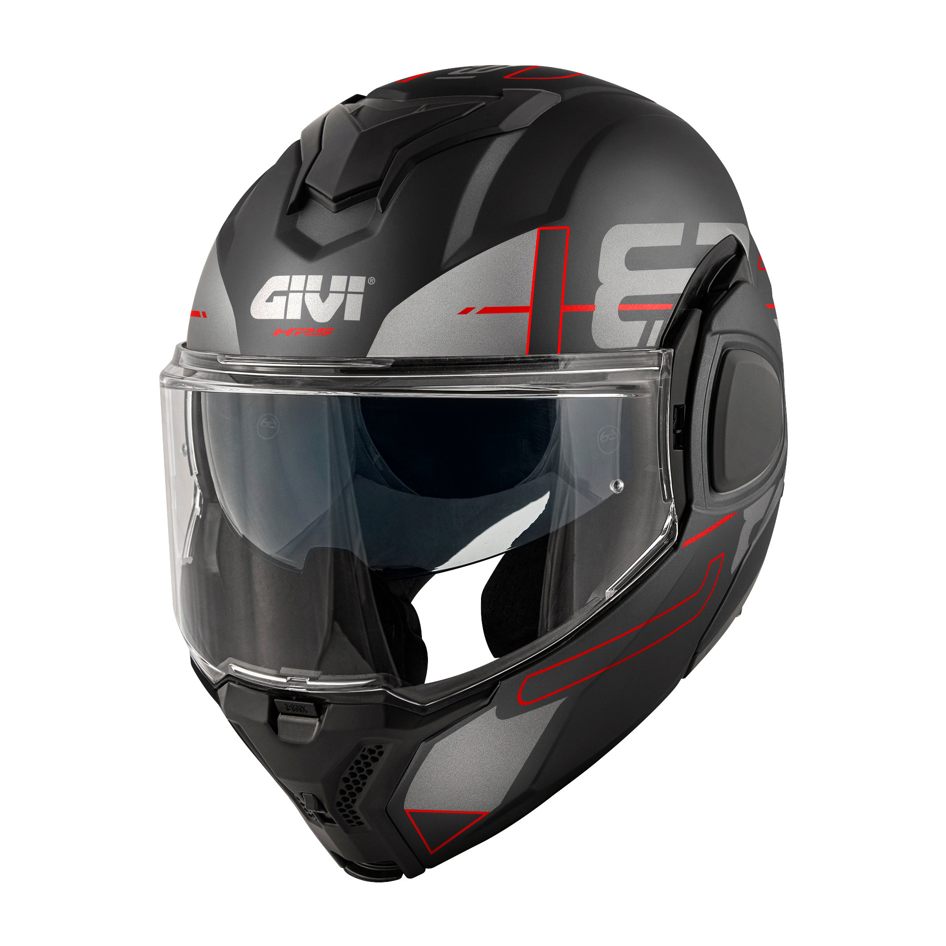 Casco GIVI Flip-Back X36 VERTIGO (Nero opaco / rosso); codice articolo: HX36FVRBR; immagine still-life trequarti