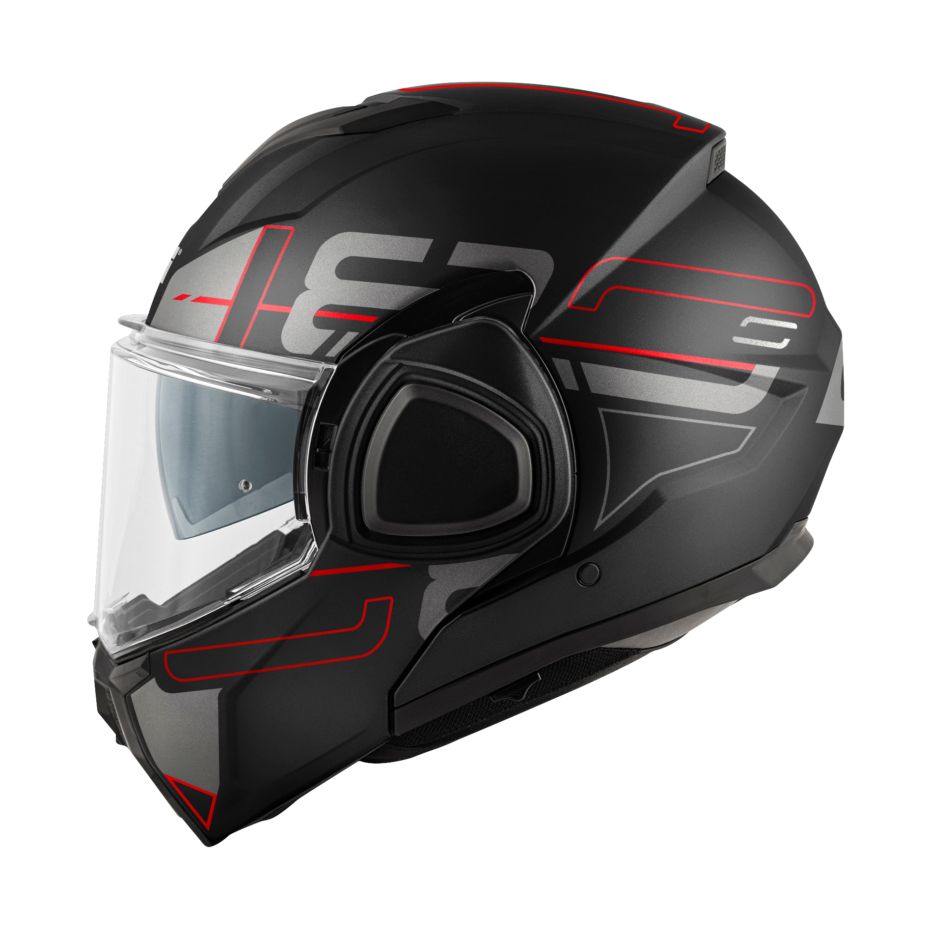 Helmet Flip-Back X36 VERTIGO (Matt black / red) GIVI article code: HX36FVRBR; image still-life side left
