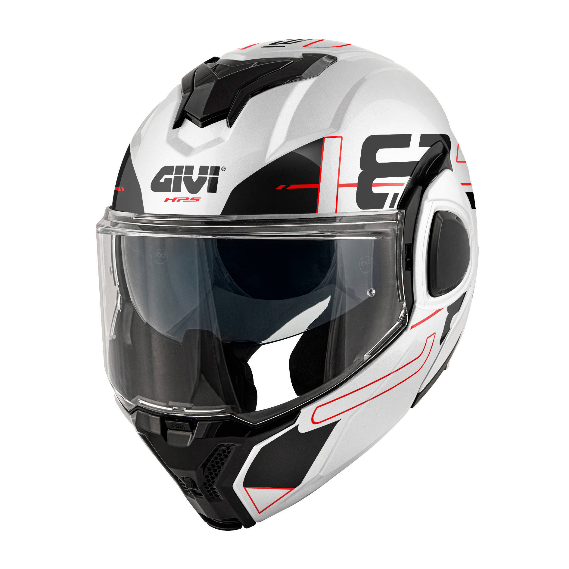 Casco GIVI Flip-Back X36 VERTIGO (Bianco / nero / rosso); codice articolo: HX36FVRWB; immagine still-life trequarti