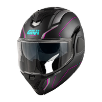 Casco GIVI Flip-Back X36 FIBER PULSE (Nero opaco / argento / fucsia); codice articolo: HX36RPLBF; immagine still-life trequarti