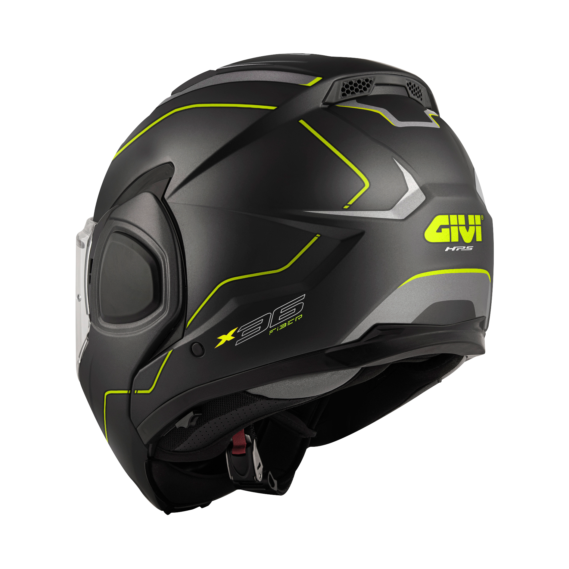 Helmet Flip-Back X36 FIBER PULSE (Matt black / silver / yellow ) GIVI article code: HX36RPLBY; image still-life back