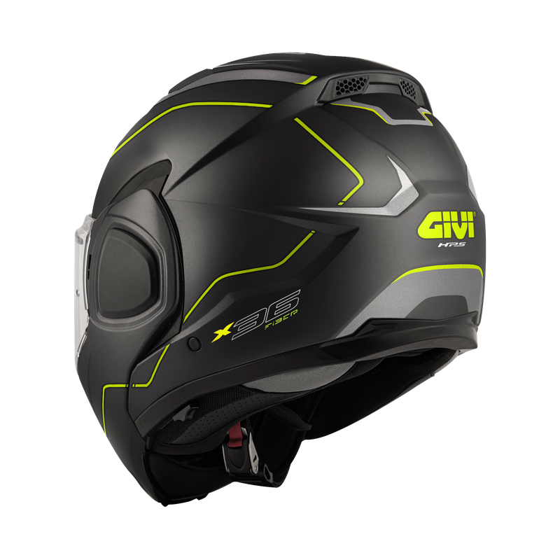 Helmet Flip-Back X36 FIBER PULSE (Matt black / silver / yellow ) GIVI article code: HX36RPLBY; image still-life back
