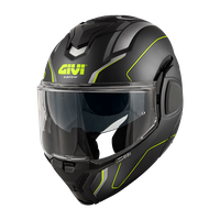 Casco GIVI Flip-Back X36 FIBER PULSE (Nero opaco / argento / giallo); codice articolo: HX36RPLBY; immagine still-life trequarti