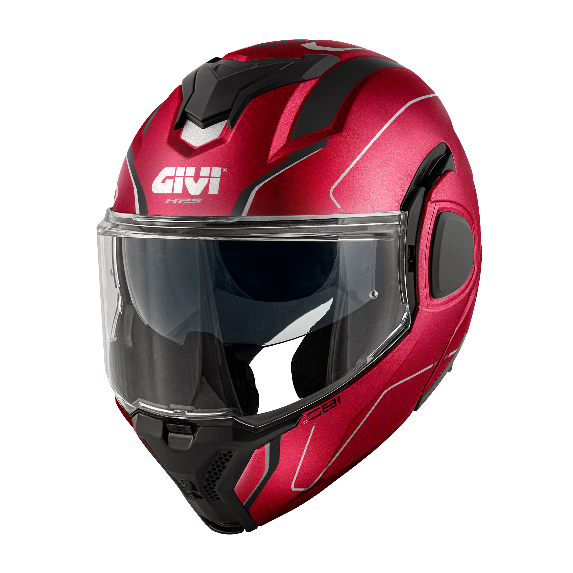 Casco GIVI Flip-Back X36 FIBER PULSE (Bordeaux / nero / argento); codice articolo: HX36RPLRX; immagine still-life trequarti