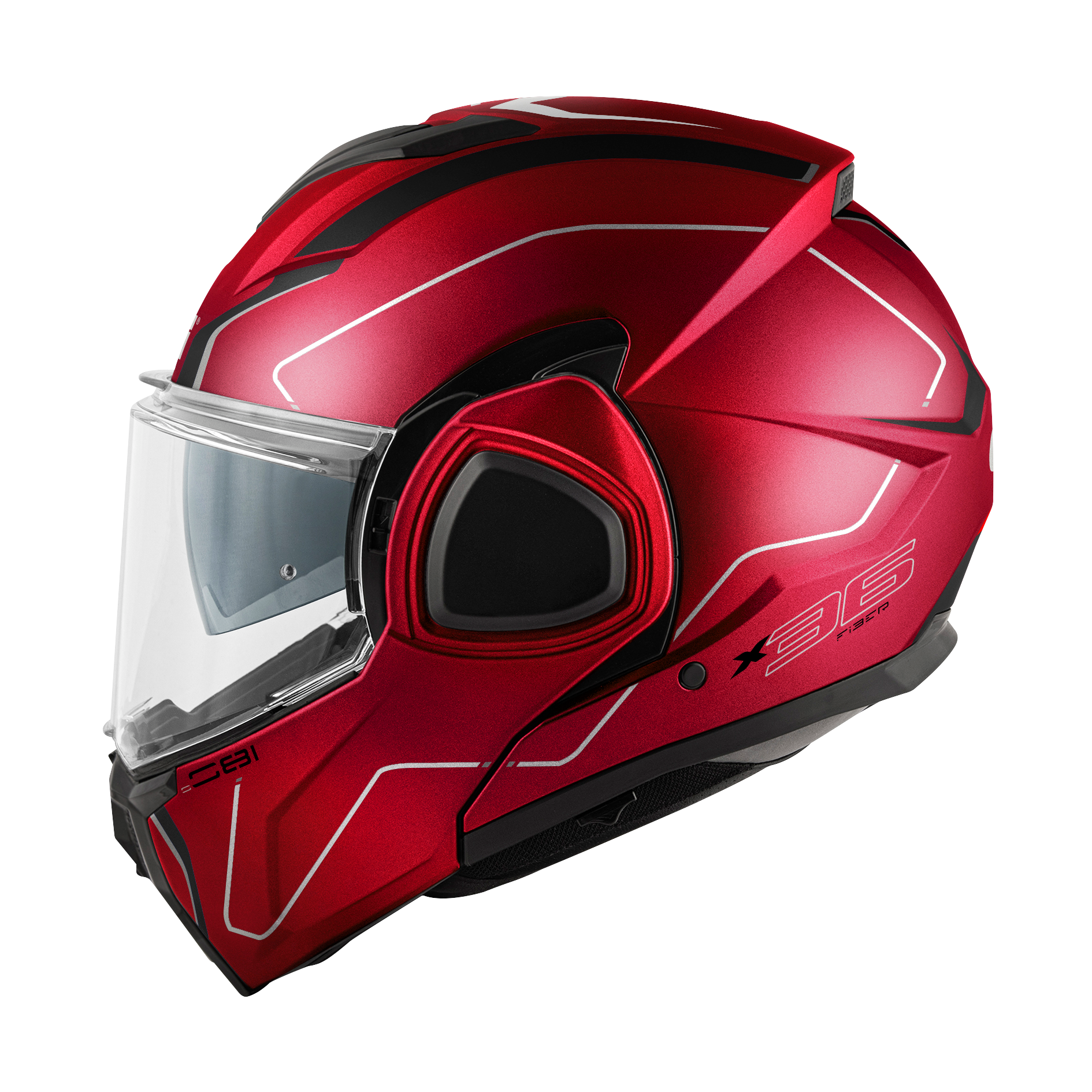 Helmet Flip-Back X36 FIBER PULSE (Bordeaux / black / silver) GIVI article code: HX36RPLRX; image still-life side left