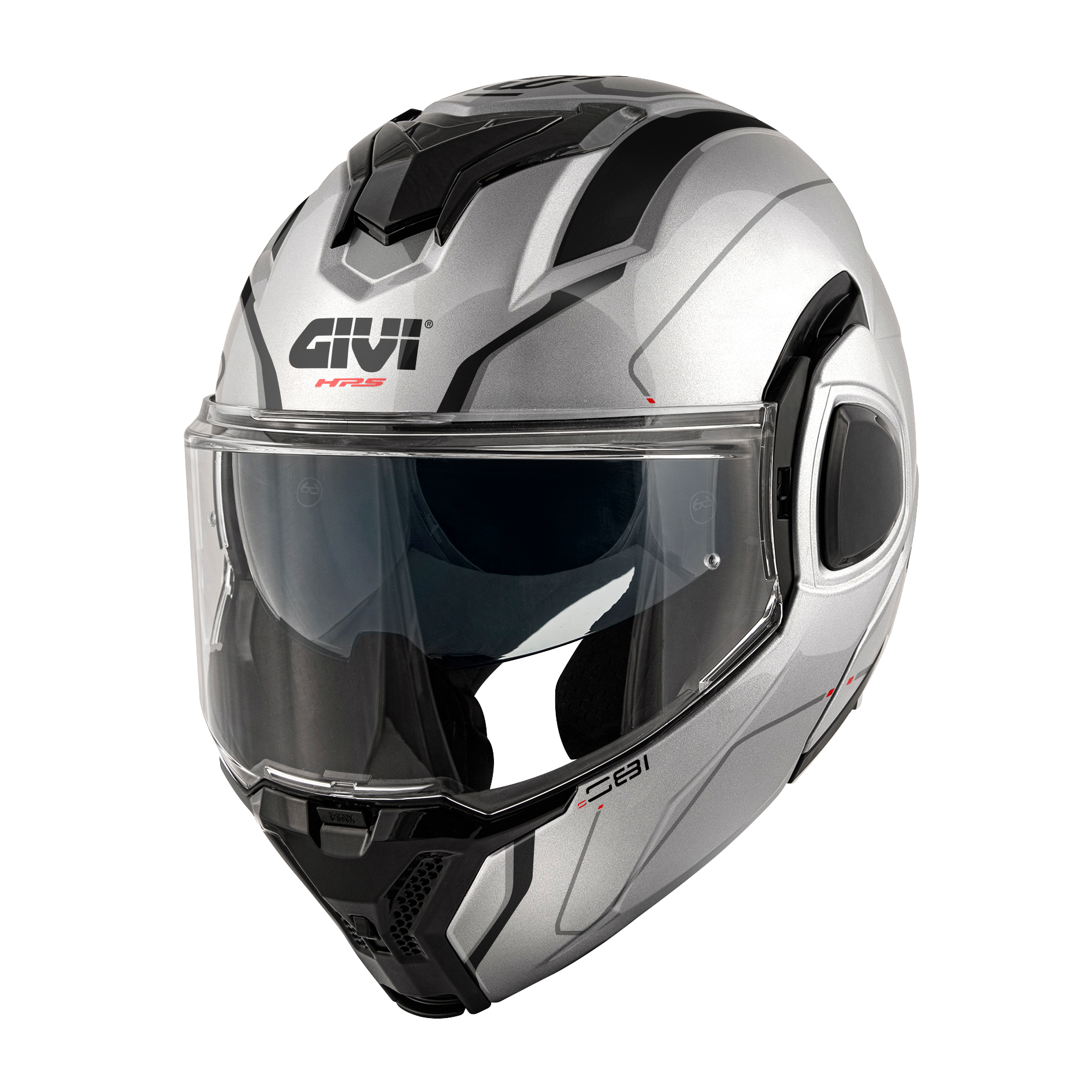 Casco GIVI Flip-Back X36 FIBER PULSE (Argento / nero / grigio); codice articolo: HX36RPLSB; immagine still-life trequarti