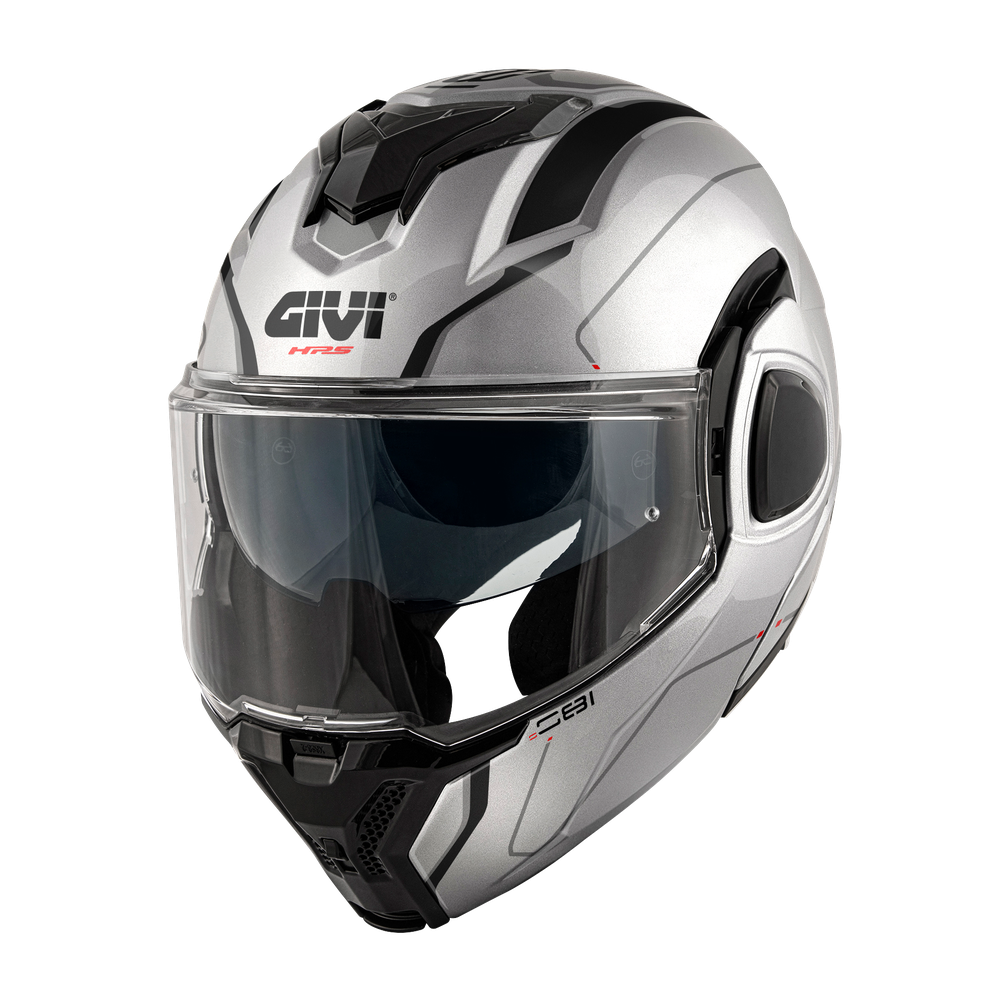 Casco GIVI Flip-Back X36 FIBER PULSE (Argento / nero / grigio); codice articolo: HX36RPLSB; immagine still-life trequarti