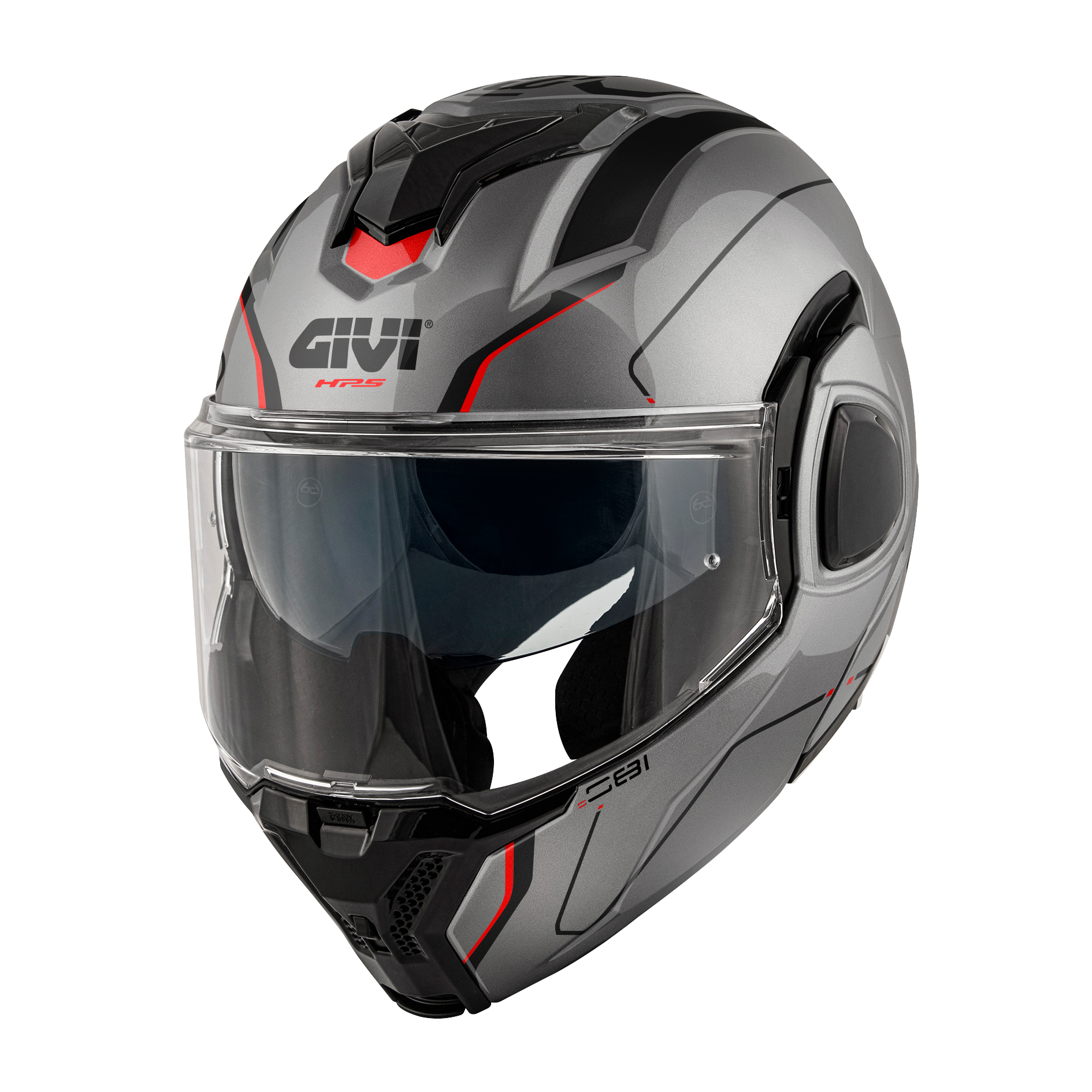 Casco GIVI Flip-Back X36 FIBER PULSE (Titanio / nero / rosso); codice articolo: HX36RPLTR; immagine still-life trequarti