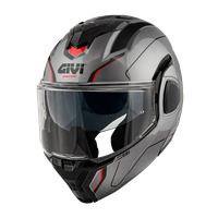 Casco GIVI Flip-Back X36 FIBER PULSE (Titanio / nero / rosso); codice articolo: HX36RPLTR; immagine still-life trequarti