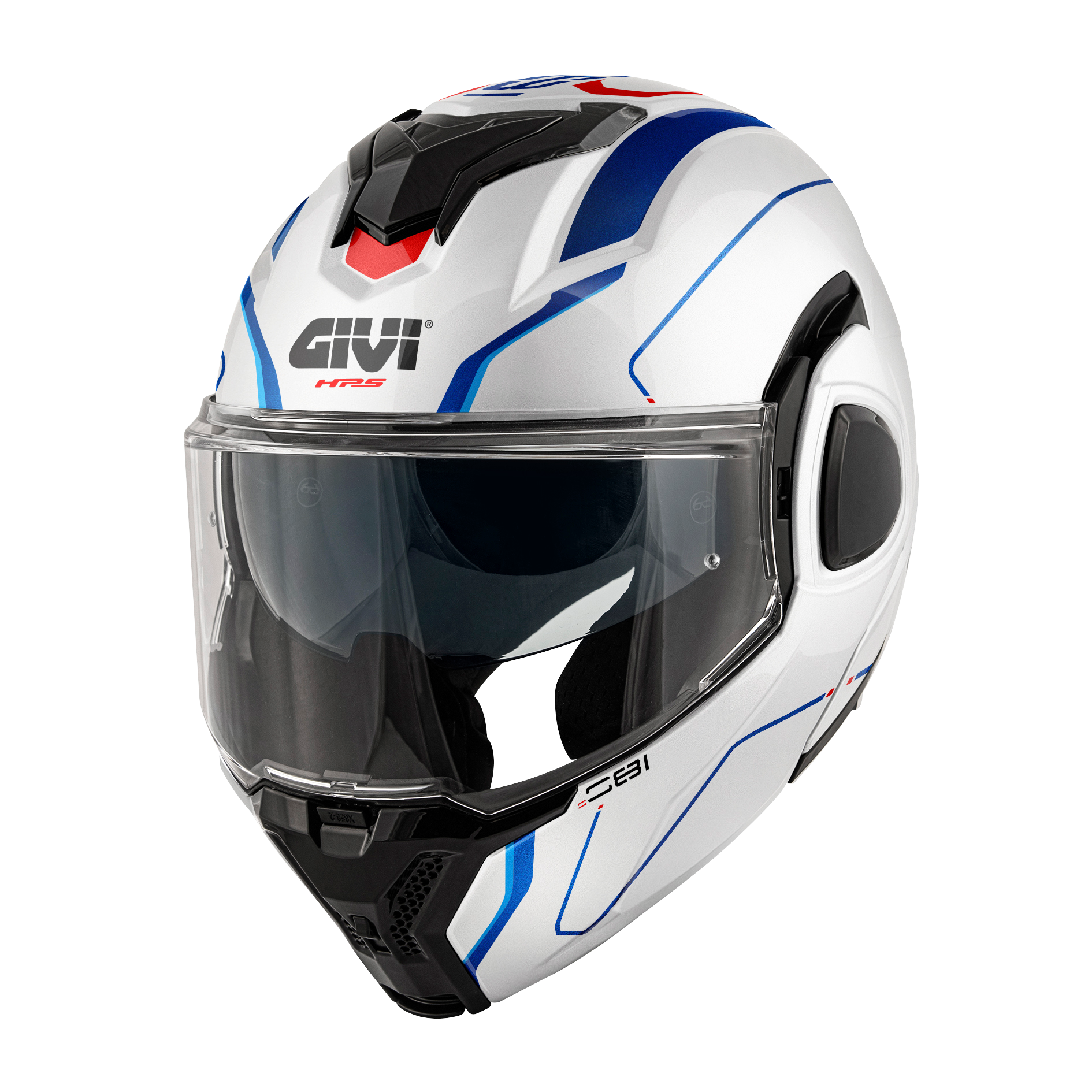 Casco GIVI Flip-Back X36 FIBER PULSE (Bianco / blu / rosso); codice articolo: HX36RPLWL; immagine still-life trequarti