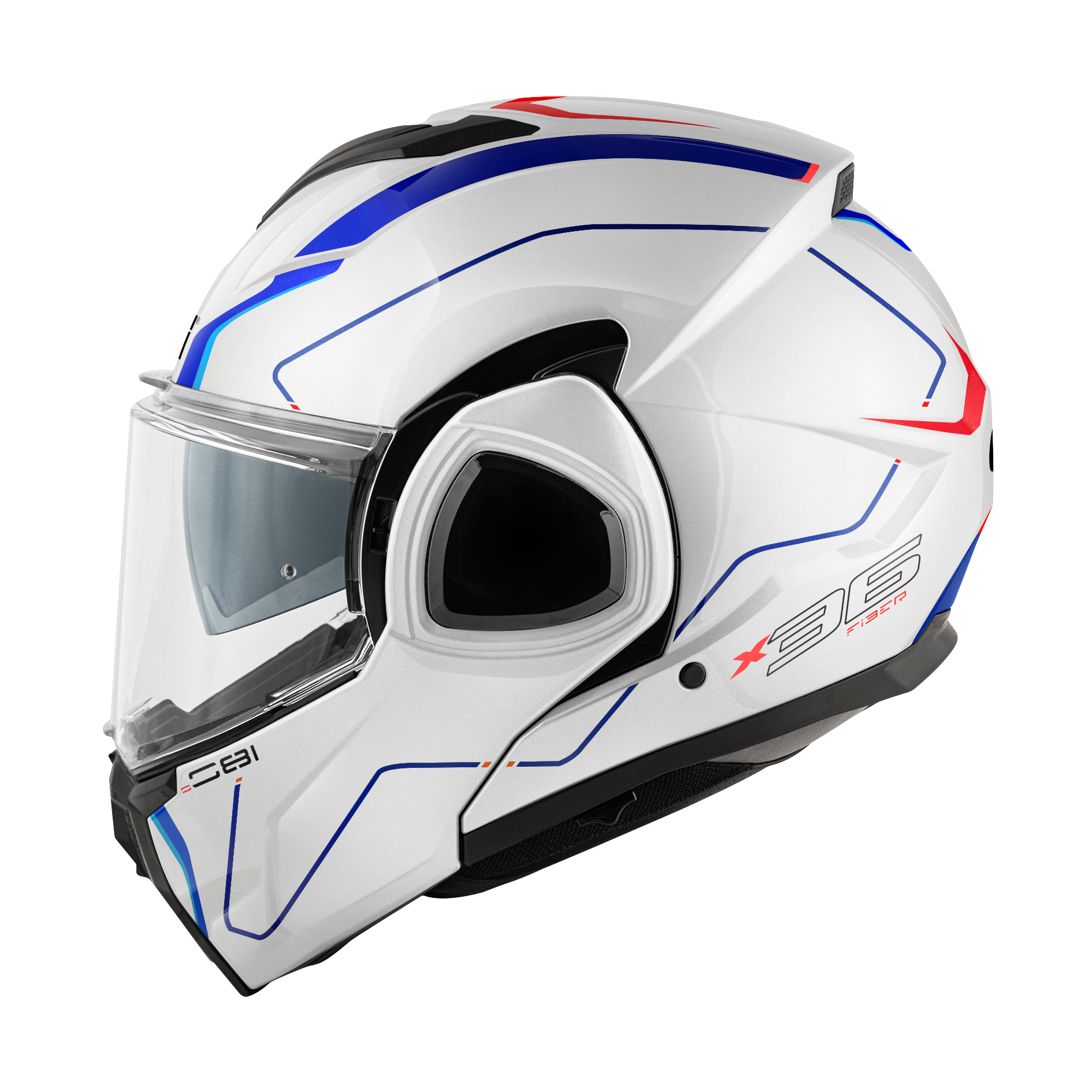 Helmet Flip-Back X36 FIBER PULSE (White / blue / red) GIVI article code: HX36RPLWL; image still-life side left
