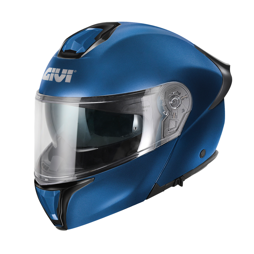 Casco GIVI FLIP-UP X50 FIBER SOLID COLOR (Blu metallo opaco); codice articolo: HX50BB509; immagine still-life trequarti sinistra
