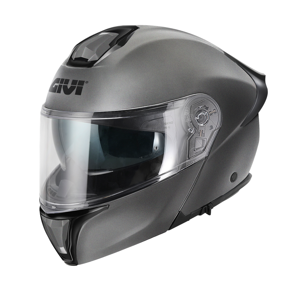 Casco GIVI FLIP-UP X50 FIBER SOLID COLOR (Titanio opaco); codice articolo: HX50BG768; immagine still-life trequarti sinistra