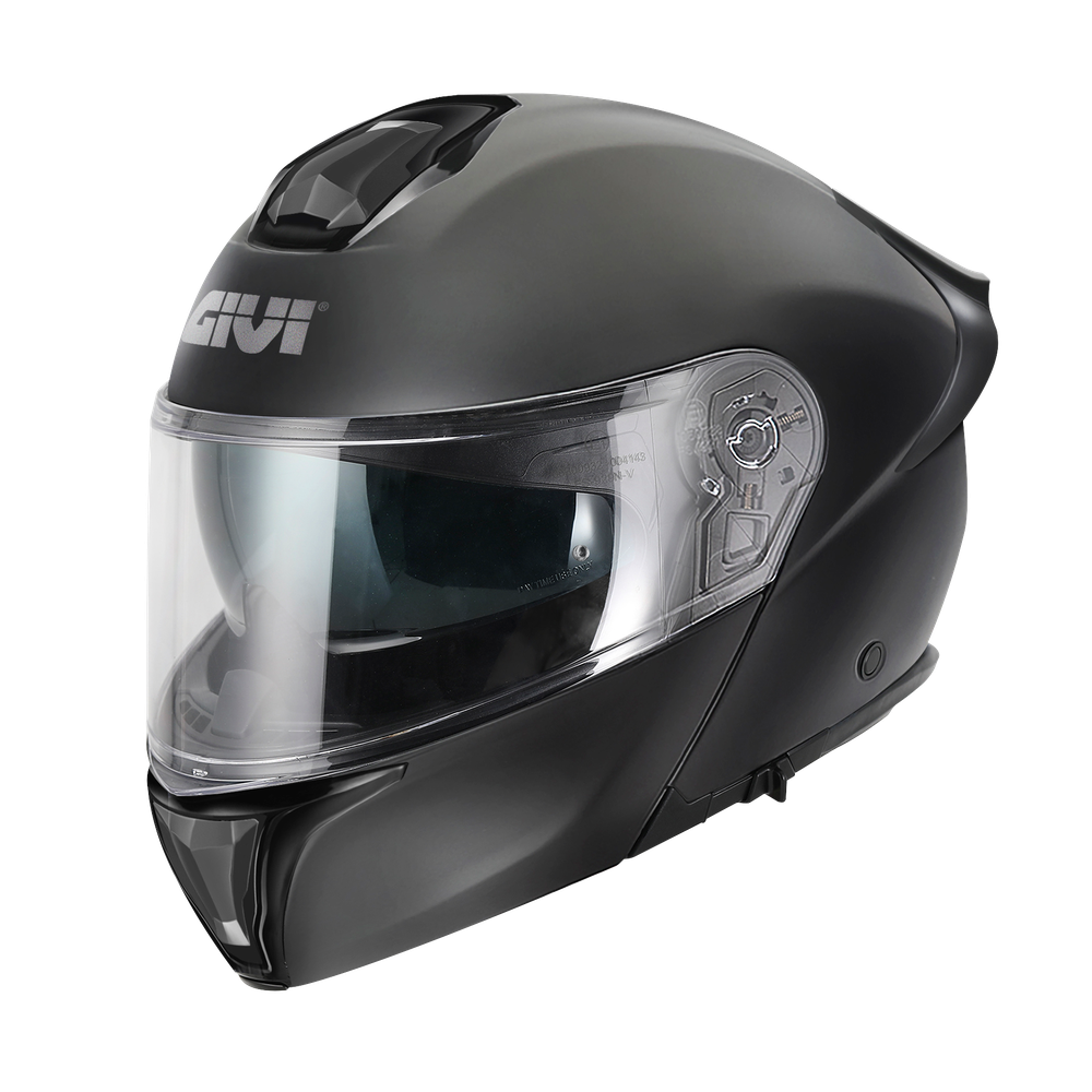 Casco GIVI FLIP-UP X50 FIBER SOLID COLOR (Nero opaco); codice articolo: HX50BN900; immagine still-life trequarti sinistra