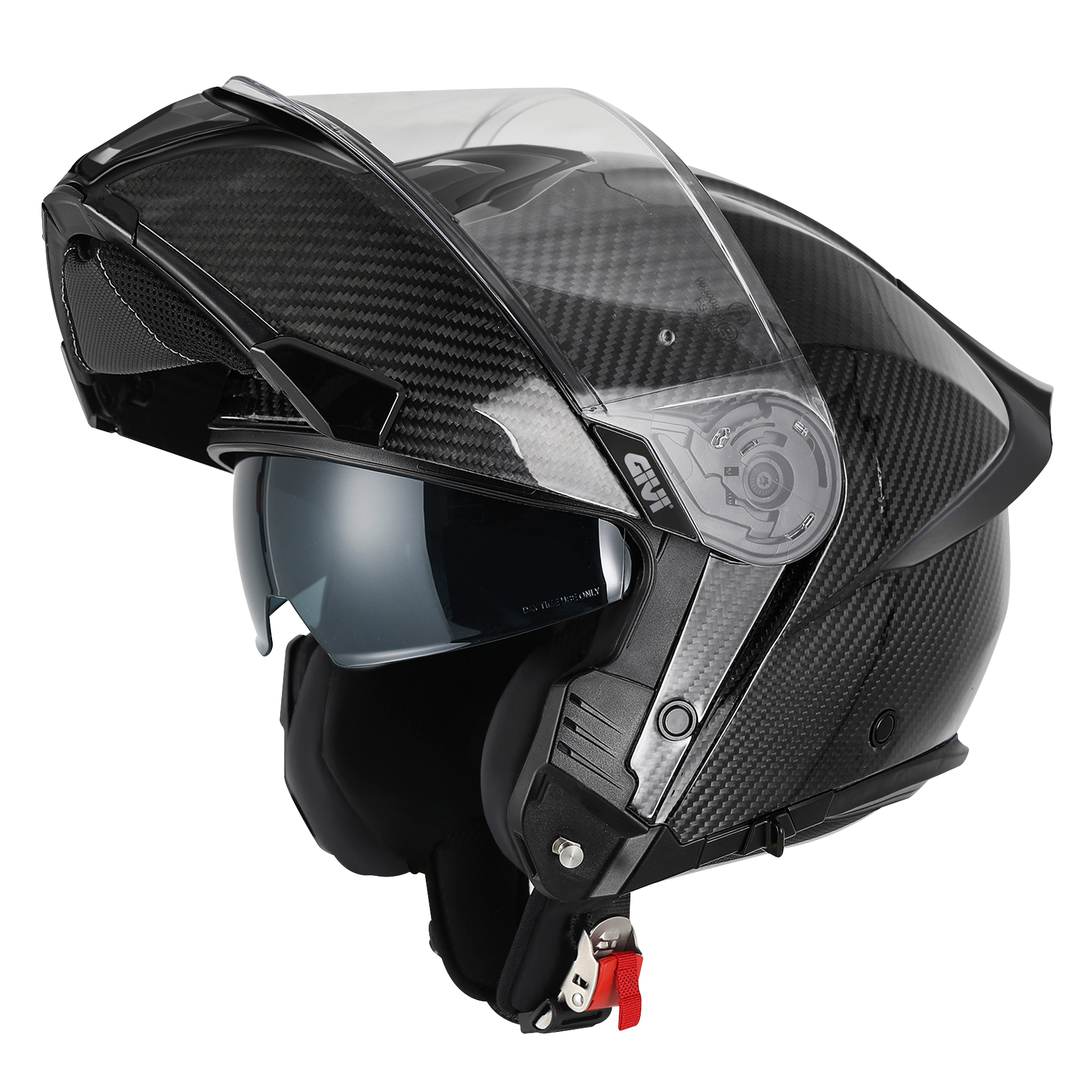 Casco GIVI FLIP-UP X50 CARBON SOLID COLOR (Carbonio); codice articolo: HX50CCRSD; immagine still-life trequarti sinistra aperto