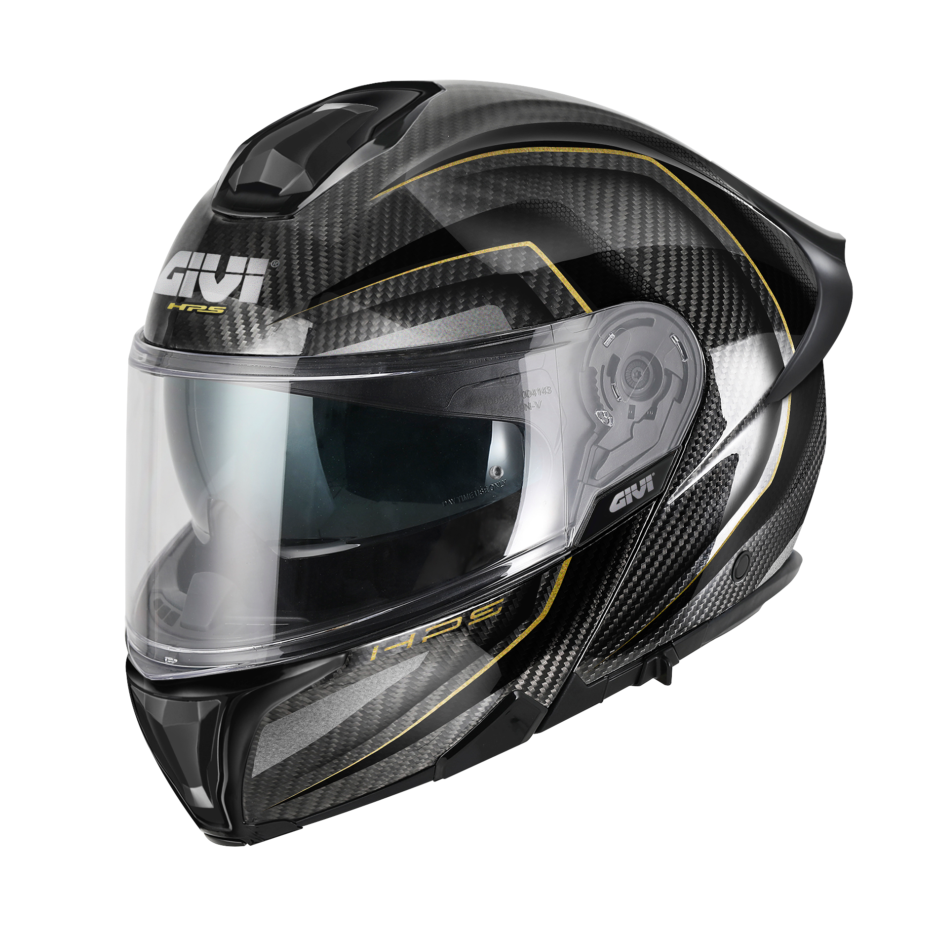 Casco GIVI FLIP-UP X50 CARBON (nero / oro); codice articolo: HX50DCRBN; immagine still-life trequarti sinistra