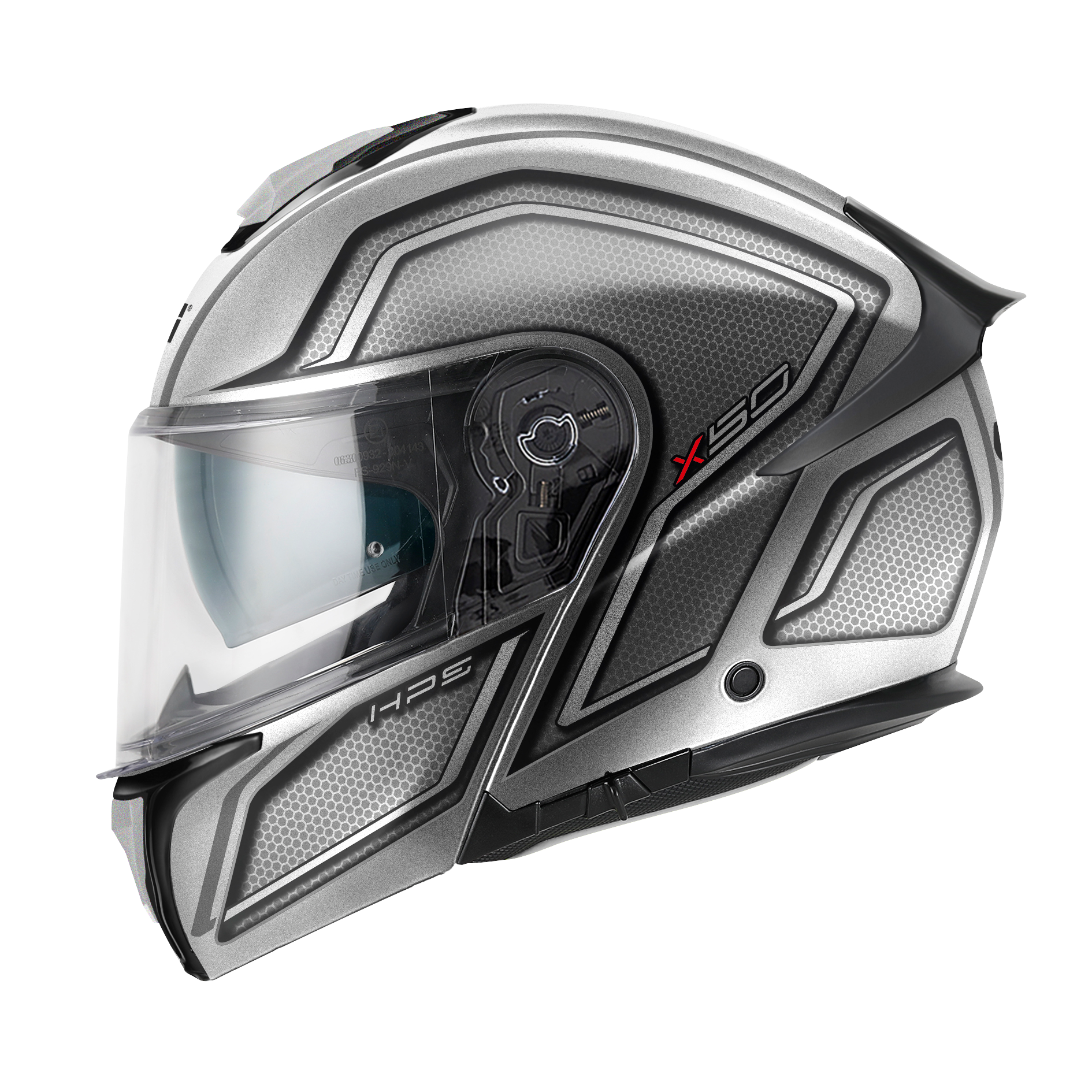 Helmet FLIP-UP X50 FIBER HOLOGRAM (Silver / black / metallic titanium / red ) GIVI article code: HX50FHGST; image still-life side left