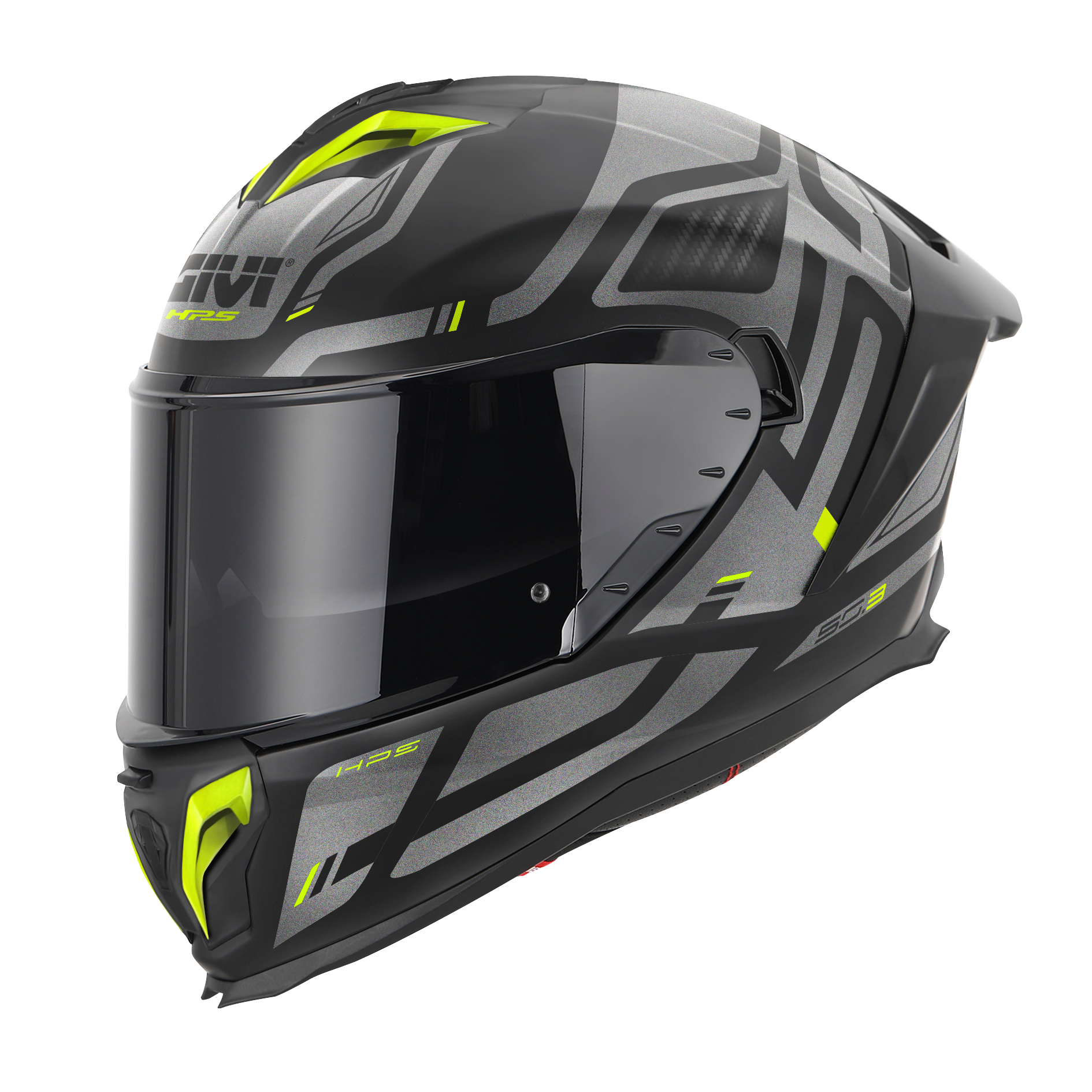 Helmet INTEGRALE 50.3 QUASAR (Matt black / titanium / yellow) GIVI article code: H503FQSBY; image still-life main left