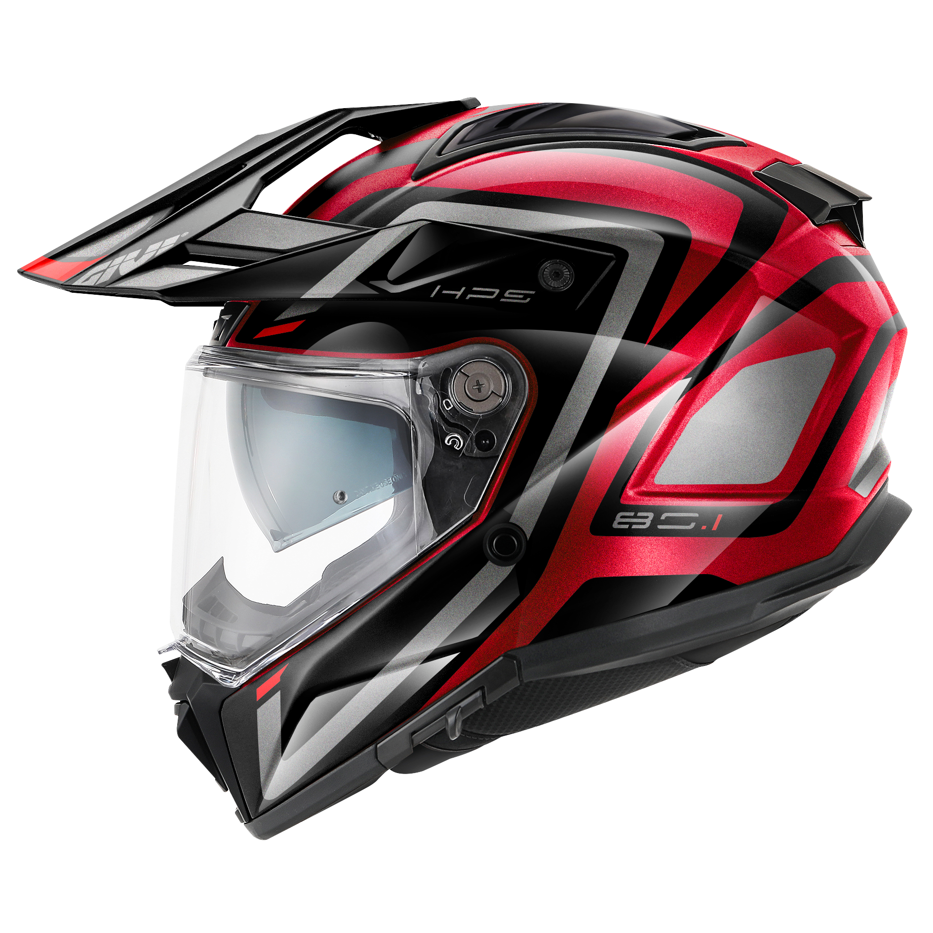 Helmet INTEGRALE 80.1 APEX (Metal burgundy / titanium / red / black) GIVI article code: H801FAXXB; image still-life side left
