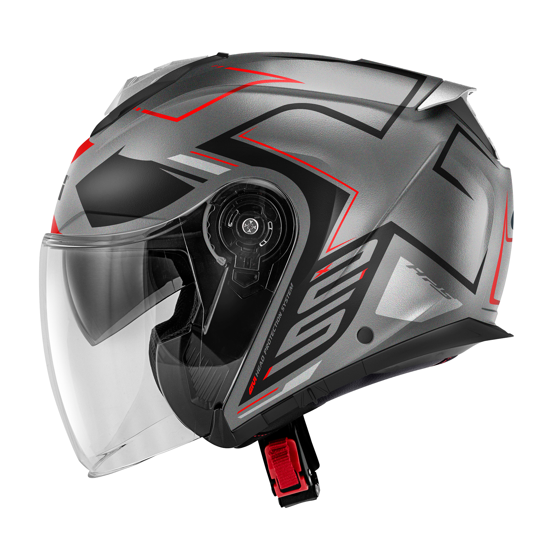 Helmet JET X25 TRACE (Matt titanium / black / red) GIVI article code: HX25FTCTR; image still-life side left