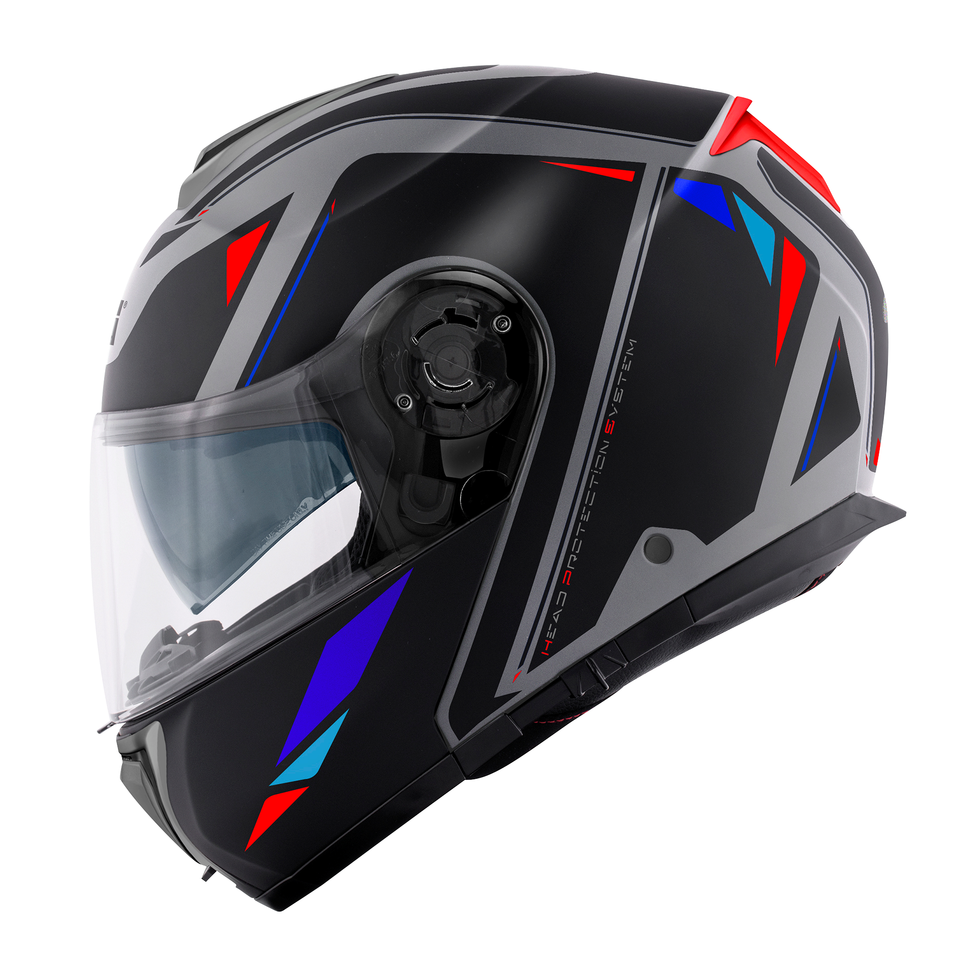 Helmet FLIP-UP X26 SQUARE (Matt grey / black / red / blue) GIVI article code: HX26FQRGB; image still-life side left