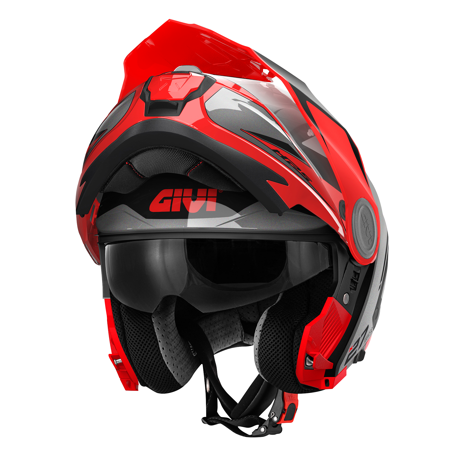 Helmet FLIP-UP X27 TOURER GRAPHIC (Black / red) GIVI article code: HX27RTRBR; image still-life main left open