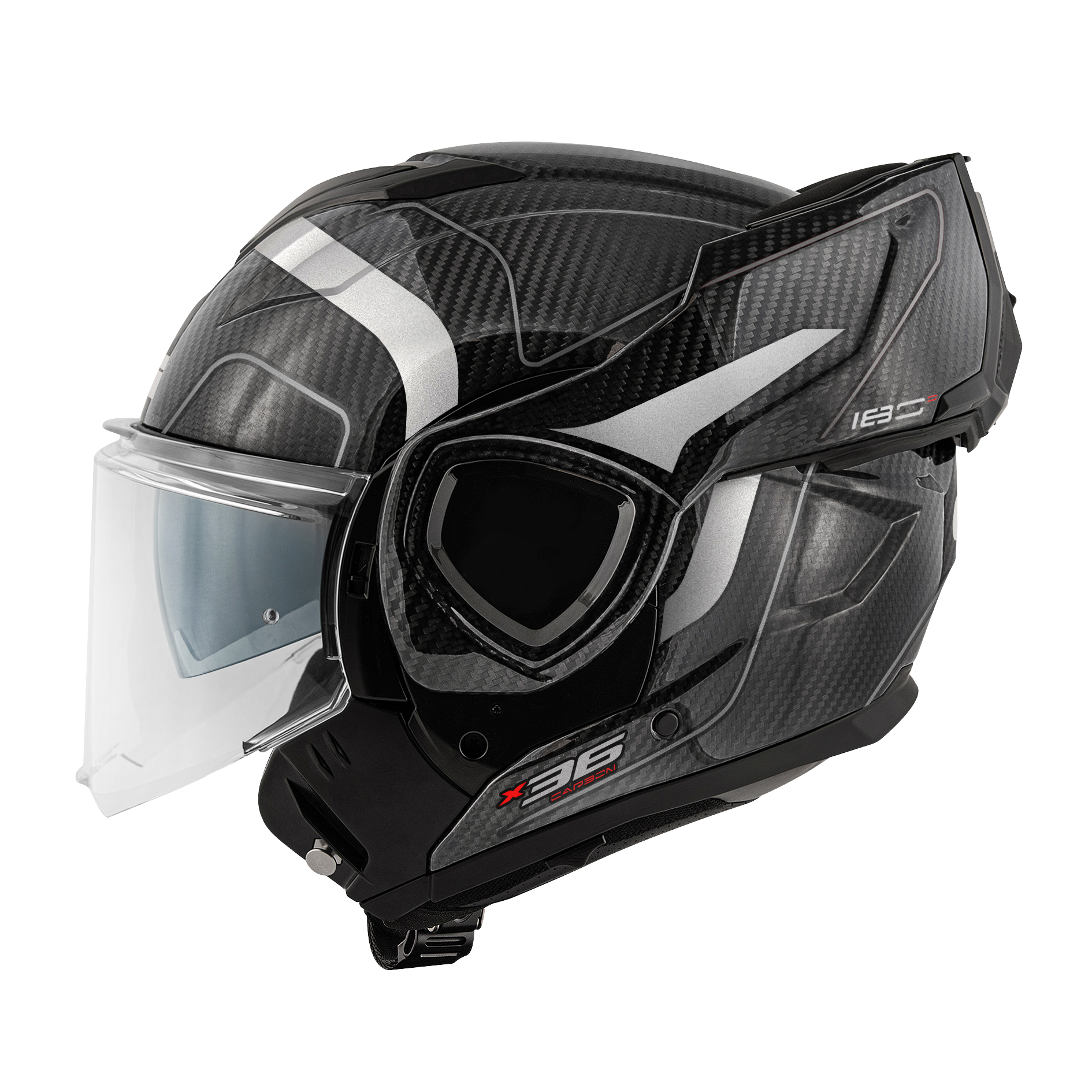 Helmet Flip-Back X36 CARBON (Carbon) GIVI article code: HX36DCRSV; image still-life side left open