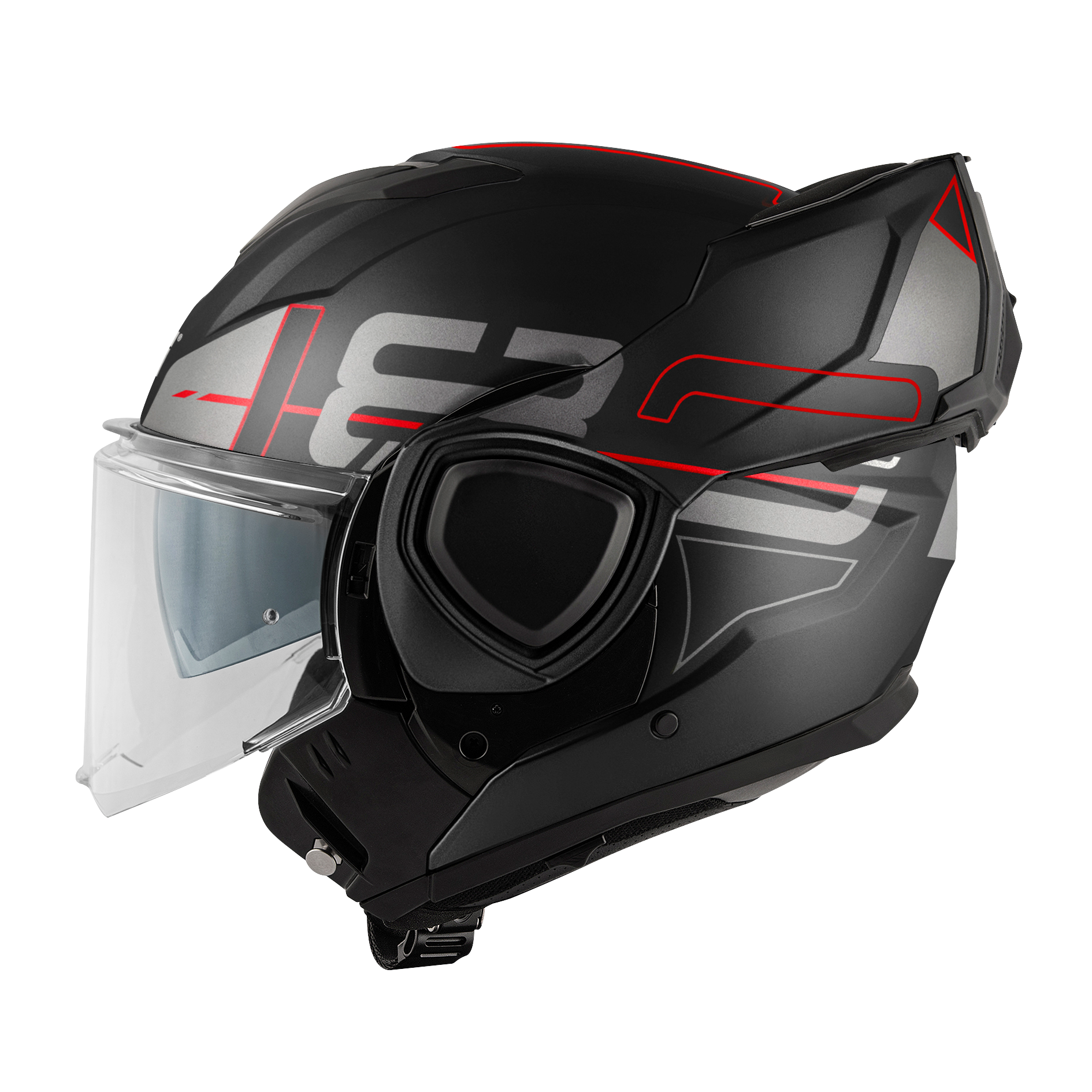 Helmet Flip-Back X36 VERTIGO (Matt black / red) GIVI article code: HX36FVRBR; image still-life side left open