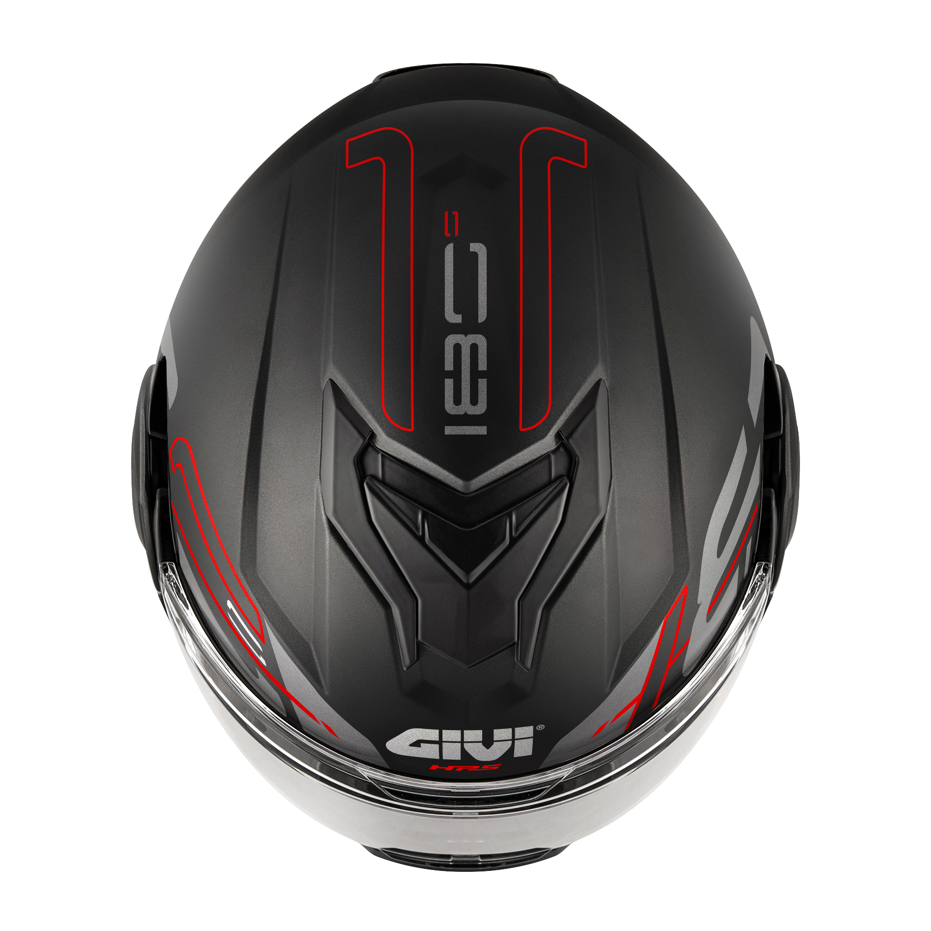 Helmet Flip-Back X36 VERTIGO (Matt black / red) GIVI article code: HX36FVRBR; image still-life top