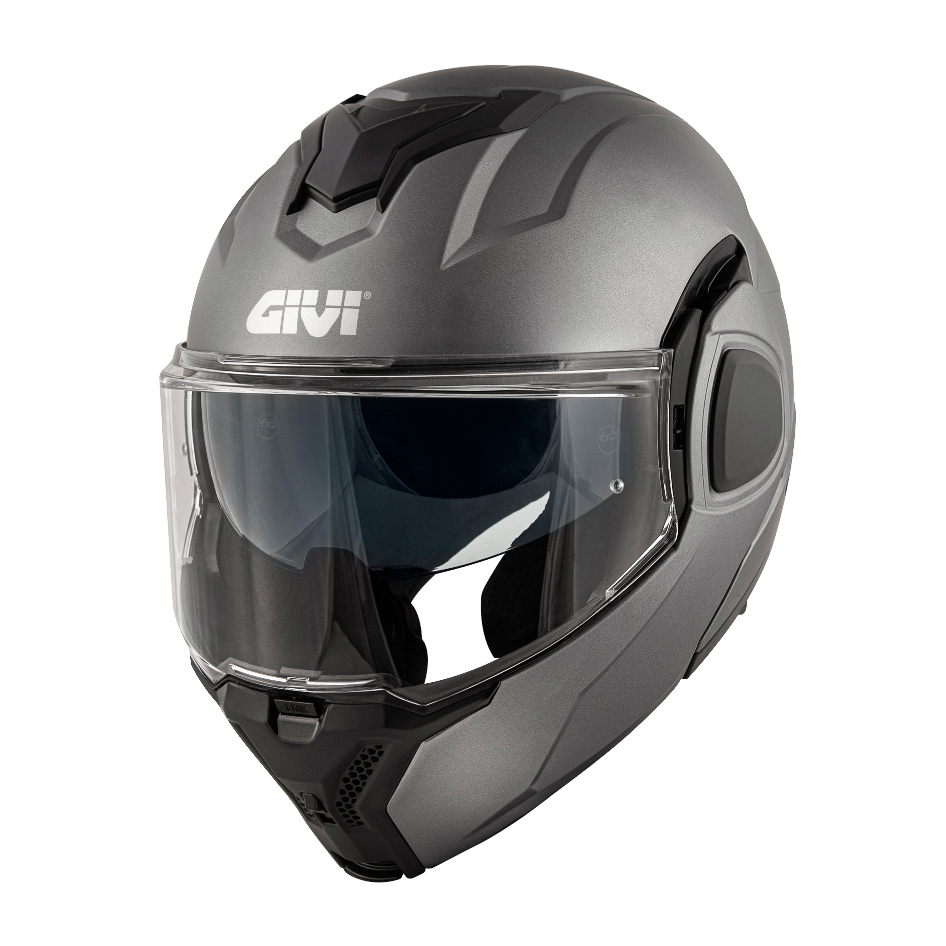 Helmet Flip-Back X36 FIBER (Matt titanium) GIVI article code: HX36SG768; image still-life main left