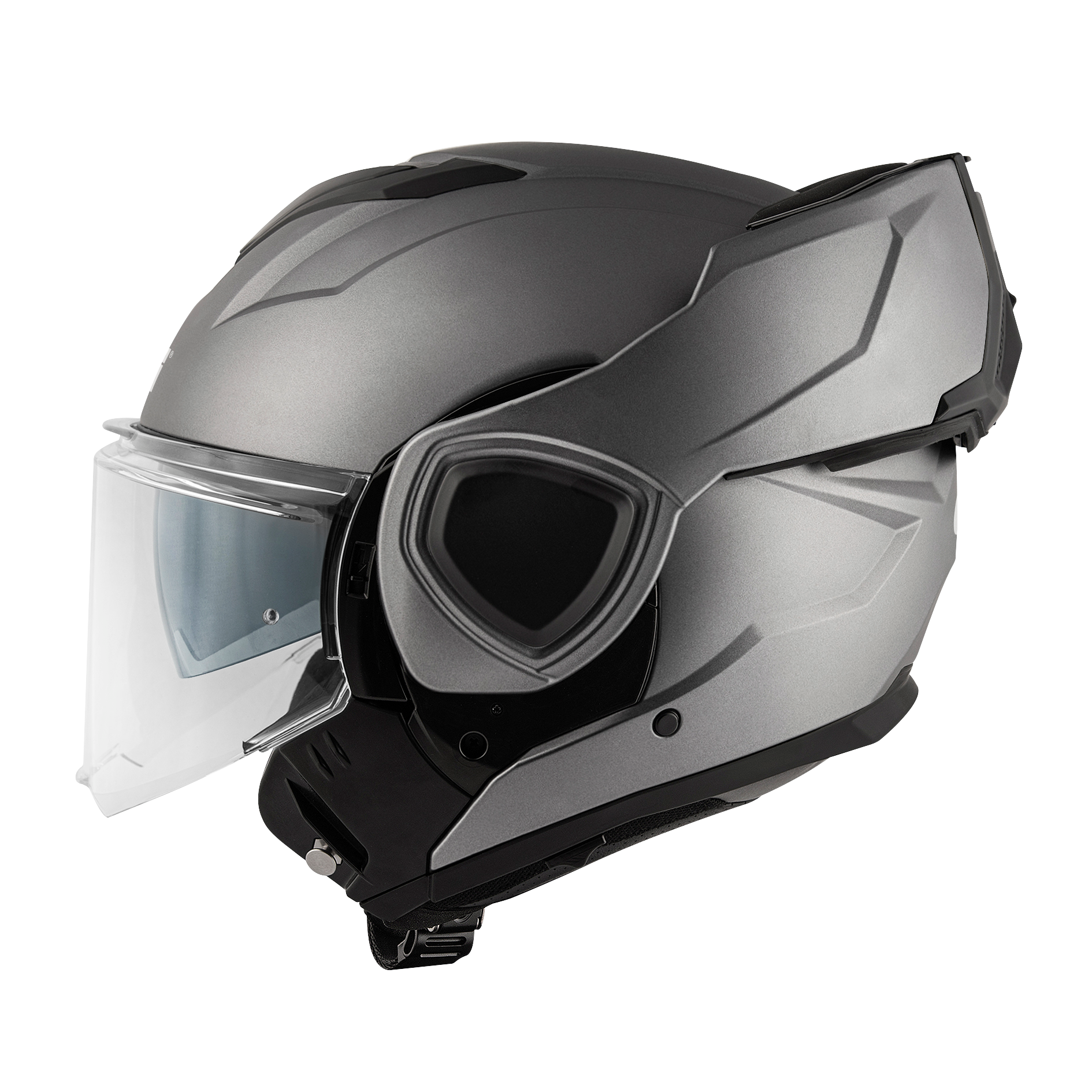 Helmet Flip-Back X36 FIBER (Matt titanium) GIVI article code: HX36SG768; image still-life side left open